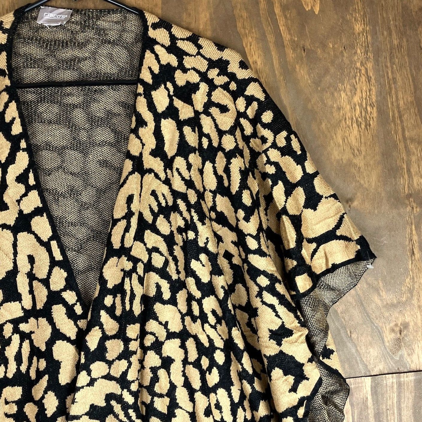 Vintage Travelers by Chico's Chicos Sweater Animal Print Tie Up Kimono Poncho L/XL Womens Short Sleeve Open Wrap - Tan, 0 Size L / US 10 / IT 46 - 5 Thumbnail