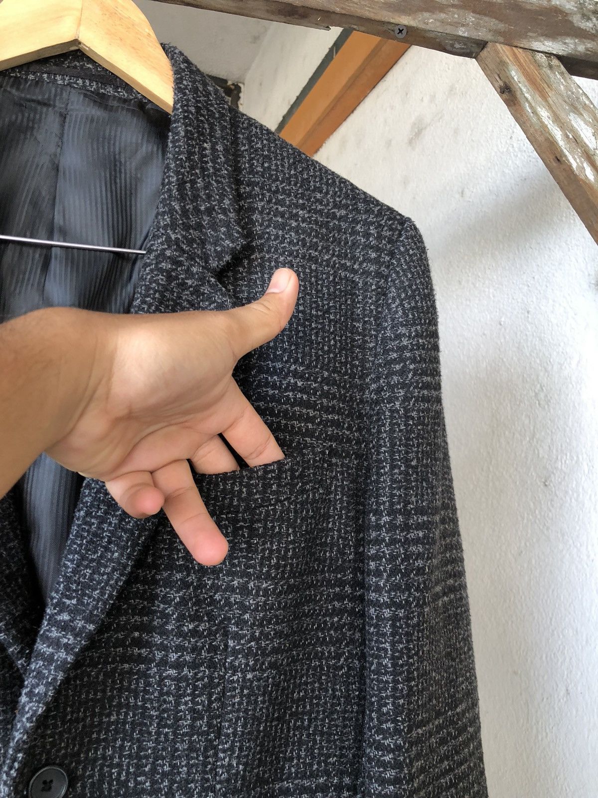 Japanese Brand Vtg Uniqlo Tweed Gingham Dark Grey Single Breasted Blazer Size US L / EU 52-54 / 3 - 6 Thumbnail