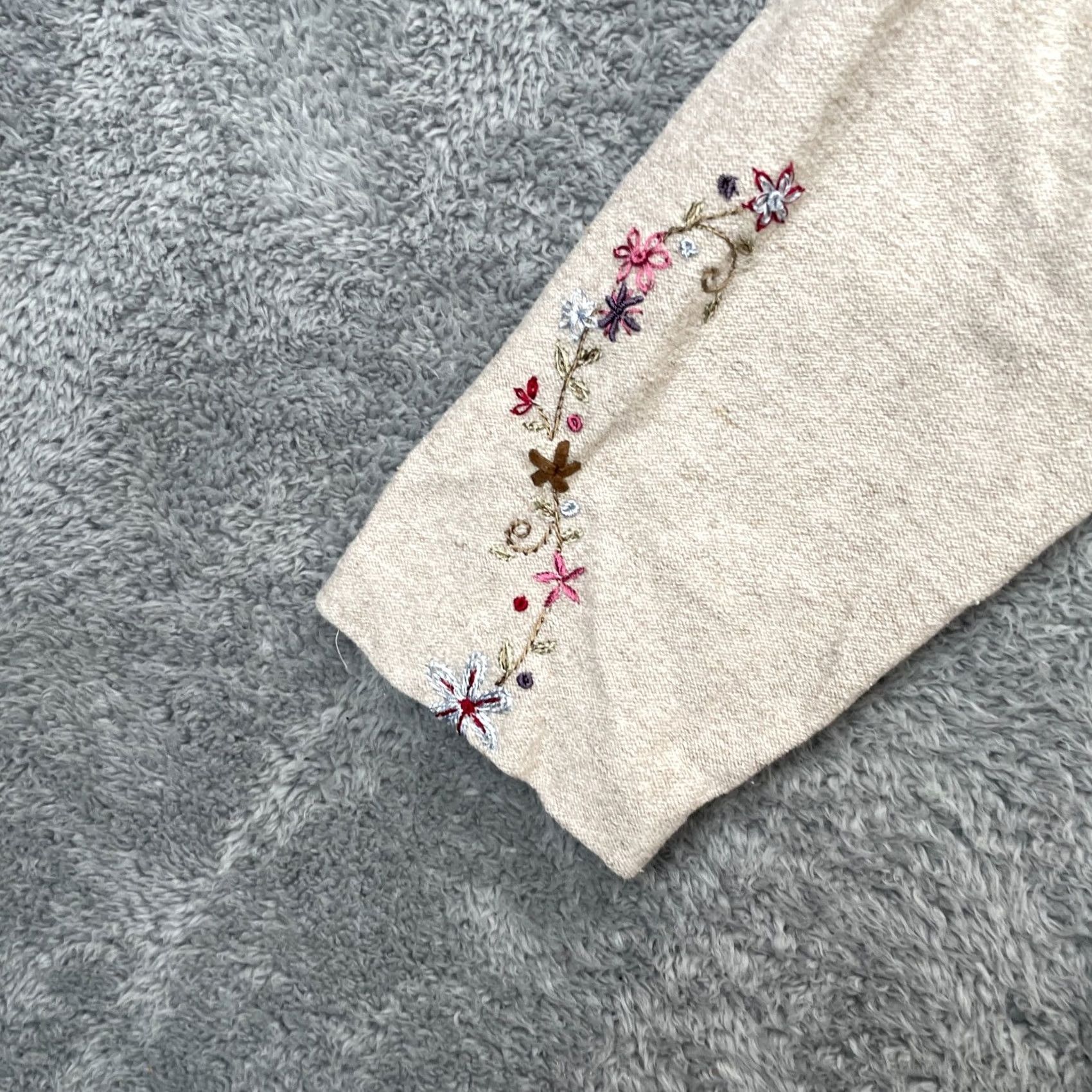 J. Jill J Jill Sweater Womens Large Beige Floral Embroidered Linen Blend Pullover Knit Knitwear Casual Party/Cocktail Embroidered Size L / US 10 / IT 46 - 4 Thumbnail