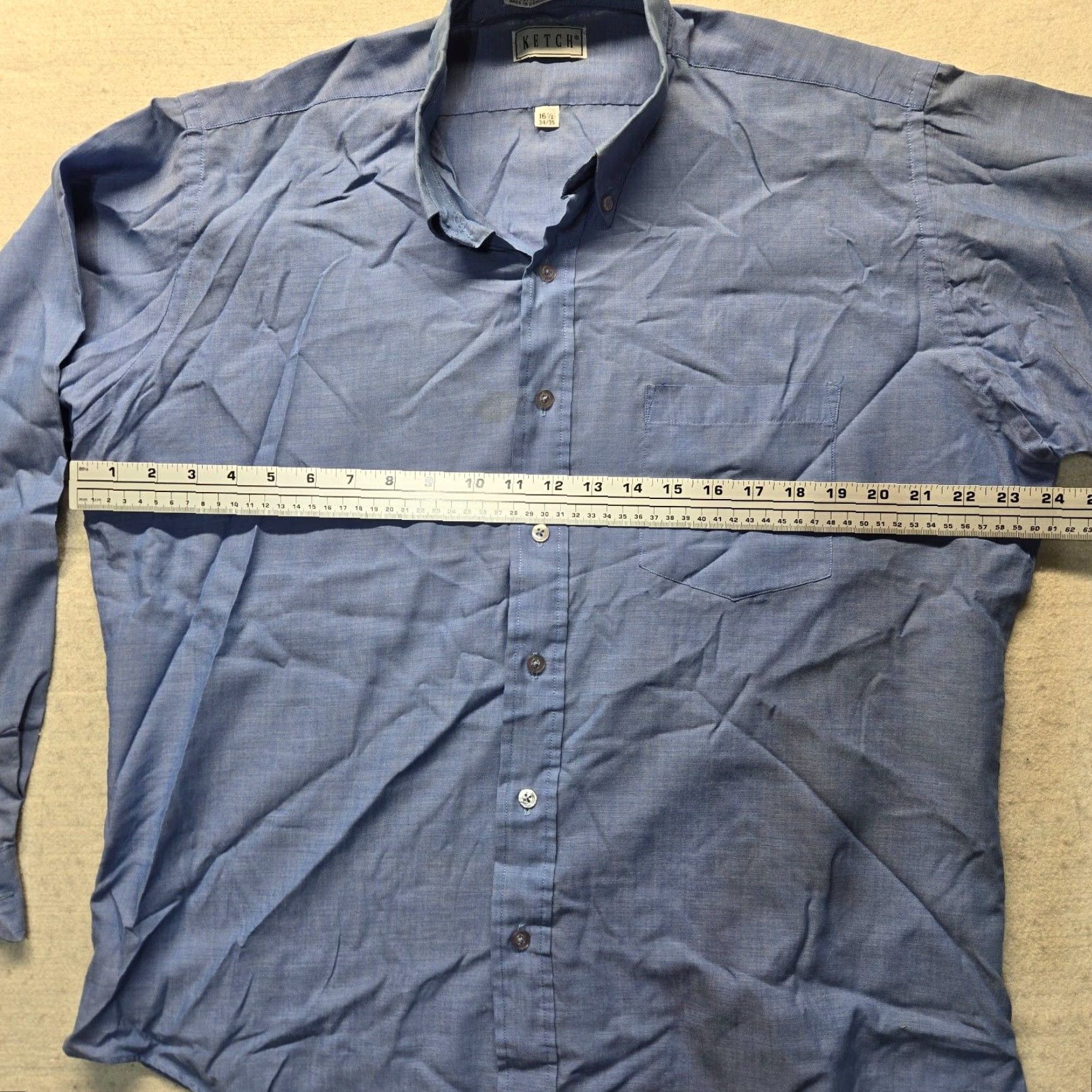 Vintage Ketch Dress Shirt Ketch Slate Blue Shirt Long Sleeve Button Up Adult Men's 16.5 34/35 Blue Solid 31 in 16.5 Col Size 42R - 4 Thumbnail
