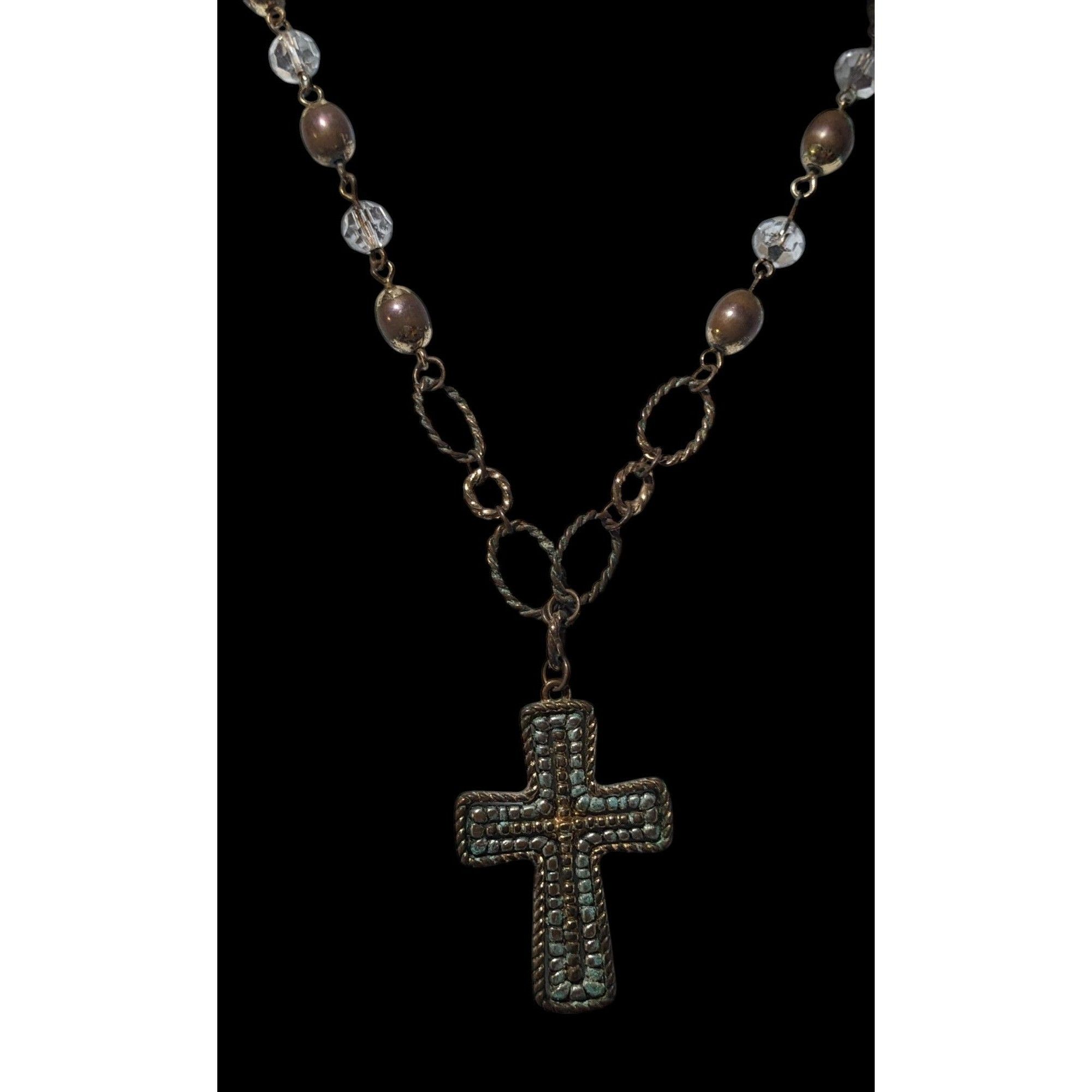 Other Vintage Multitone Metallic Beaded Cross Necklace Size ONE SIZE - 3 Thumbnail