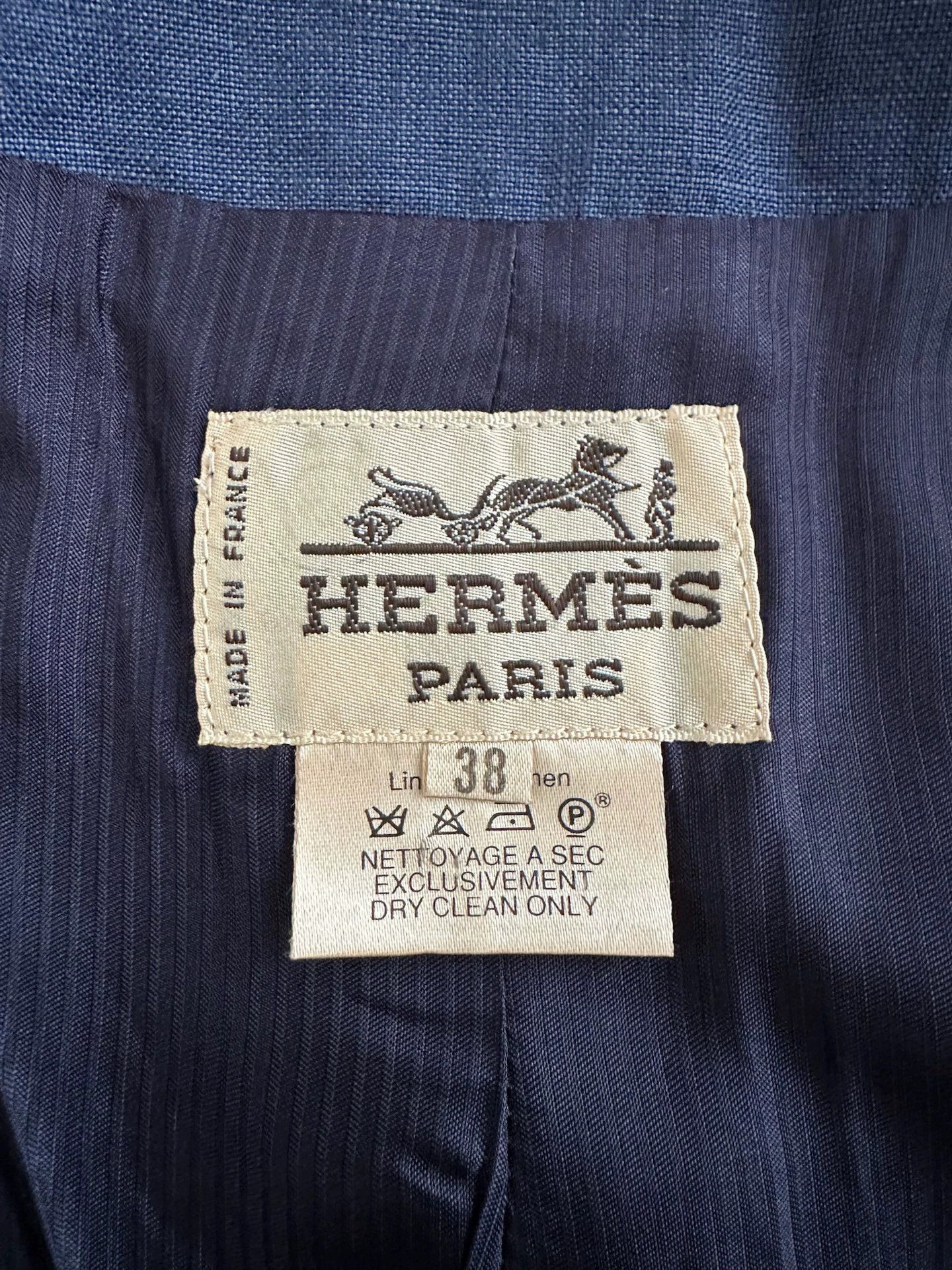 Hermes HERMES Vintage Linen Casual Blazer Women's Blue FR38 Size S / US 4 / IT 40 - 9 Thumbnail
