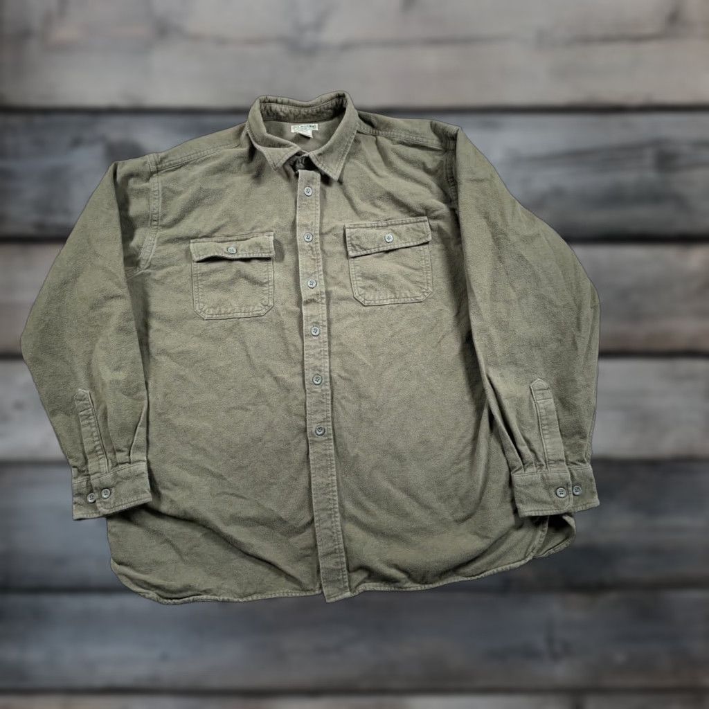 Vintage L.L. Bean Shirt Men's 2XL Chamois Flannel Olive Green Heavyweight Workwear MT03 Size US XXL / EU 58 / 5 - 1 Thumbnail
