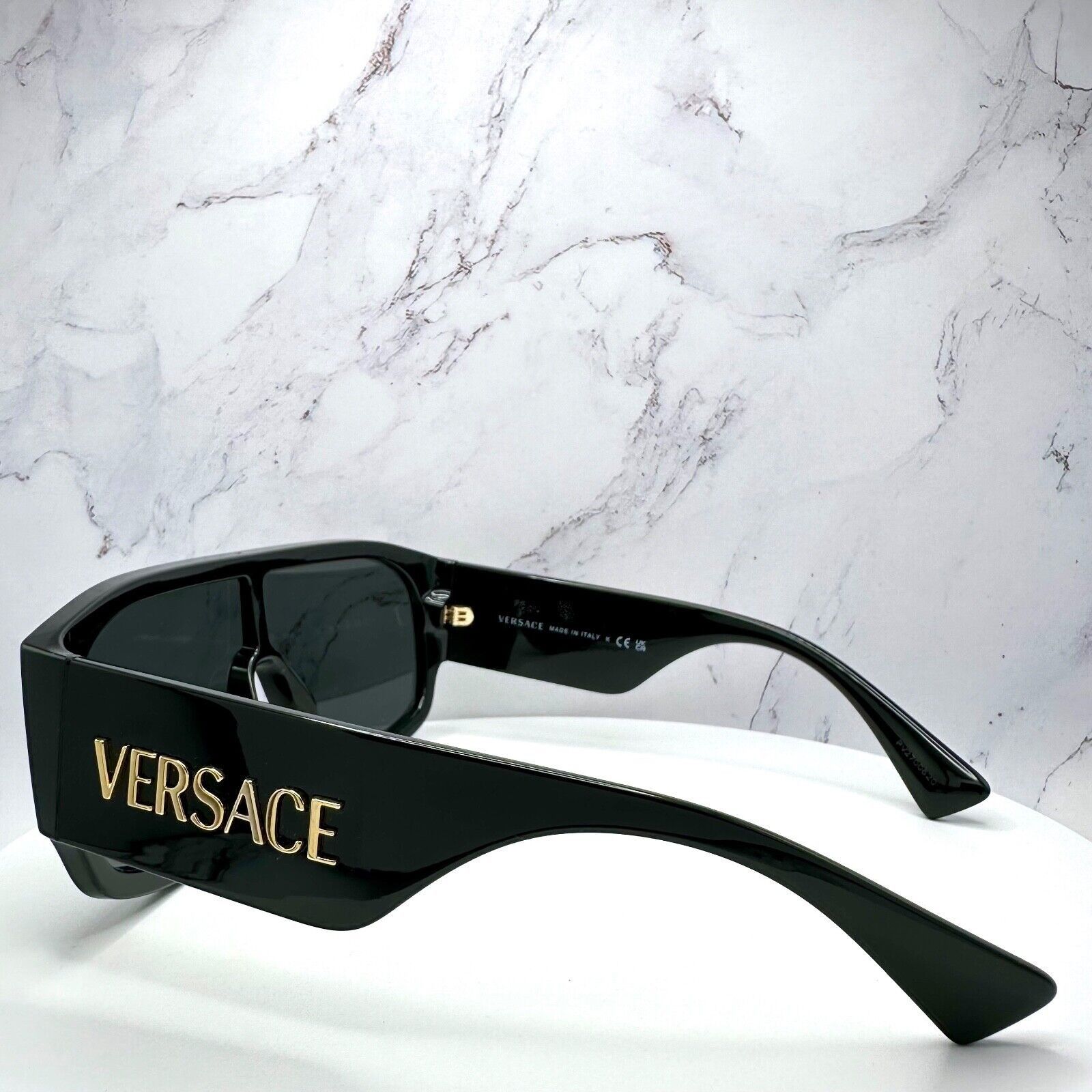 Versace New VERSACE Sunglasses Black Aviator Wrap Shield Runway Gold Size ONE SIZE - 7 Thumbnail