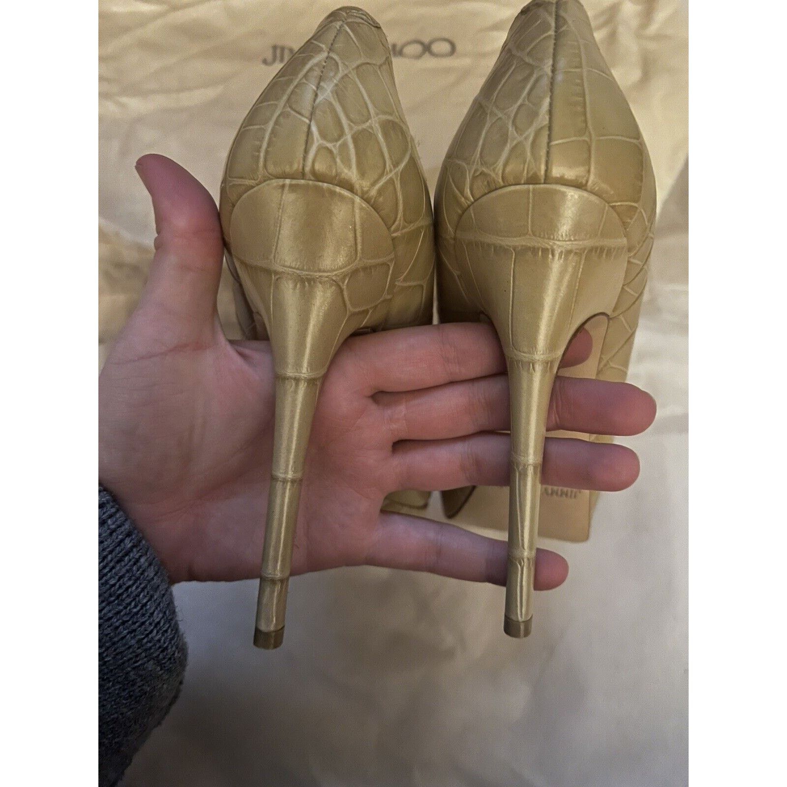 Jimmy Choo JIMMY CHOO 120Mm Nude Glossy Elaphe Croc Platform Stiletto Size US 8.5 / IT 38.5 - 5 Thumbnail