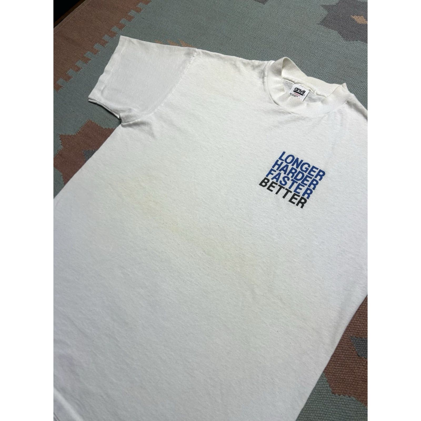 Vintage VINTAGE 90s graphic t shirt longer harder faster better soft single stitch Large Mens T-Shirt White 90s Size US L / EU 52-54 / 3 - 2 Thumbnail