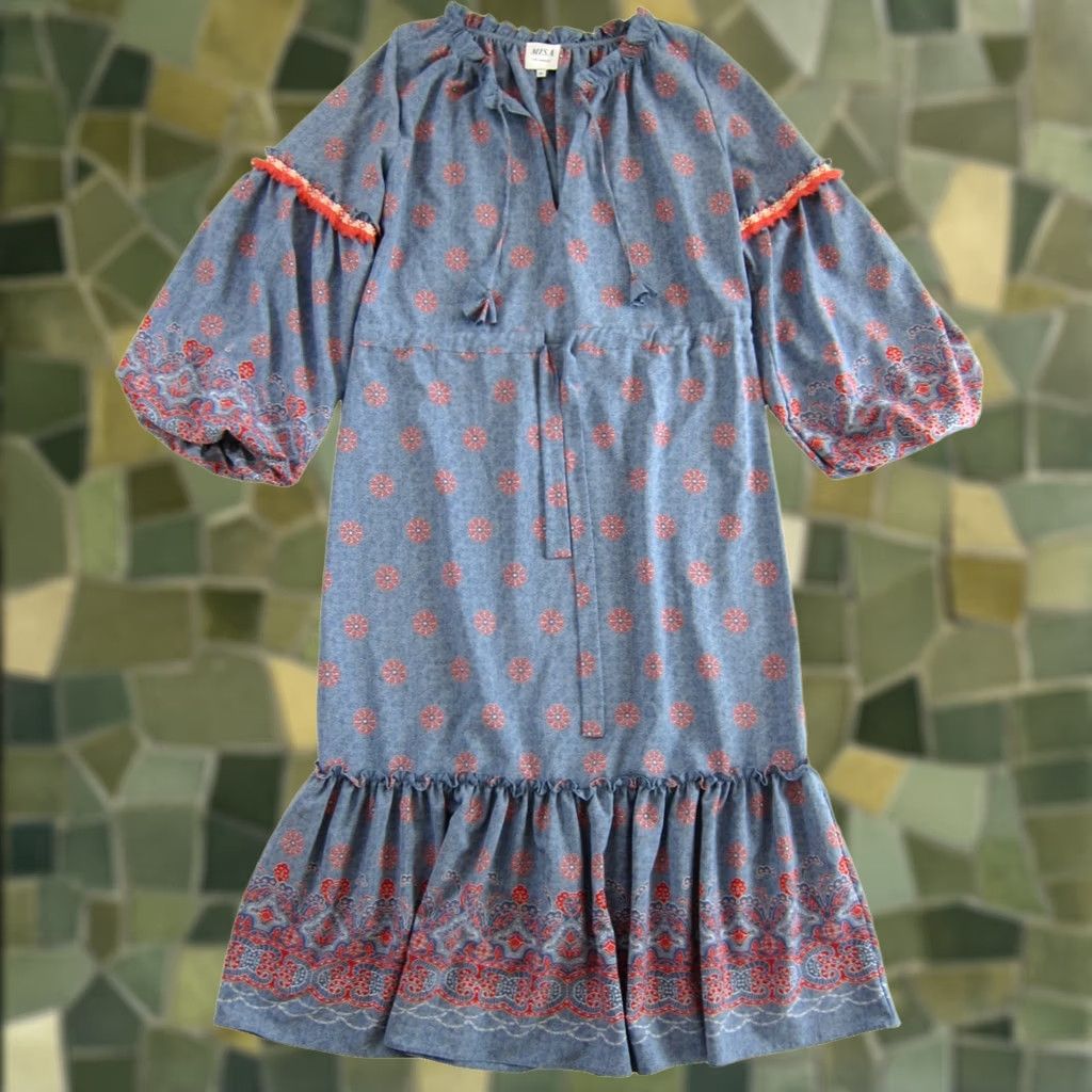 MISA Los Angeles MISA Los Angeles Blue Coral Stretch V-Neck Long Sleeve Maxi Kaftan Dress M Size M / US 6-8 / IT 42-44 - 1 Thumbnail