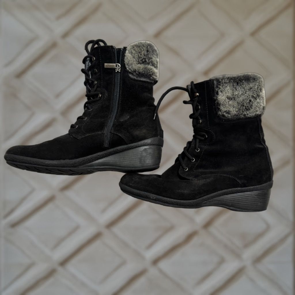 Aquatalia Aquatalia Women's Suede Faux Fur Wedge Snow Boots Black Size 8 Winter Waterproof Italy Size US 8 / IT 38 - 1 Thumbnail