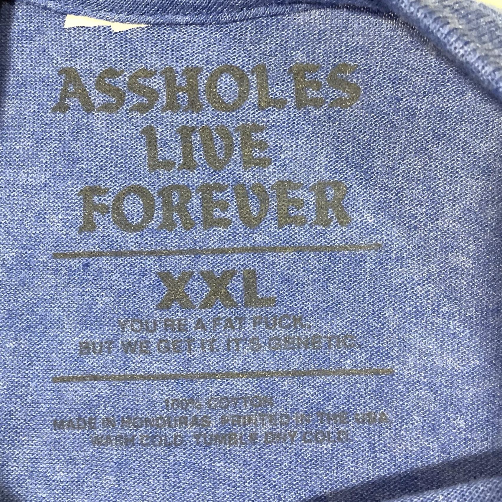 Olive ASSHOLES*S LIVE FOREVER T Shirt Blue XXL Short Sleeve Skull Graphic Mens Regular Shirt Size US XXL / EU 58 / 5 - 3 Thumbnail