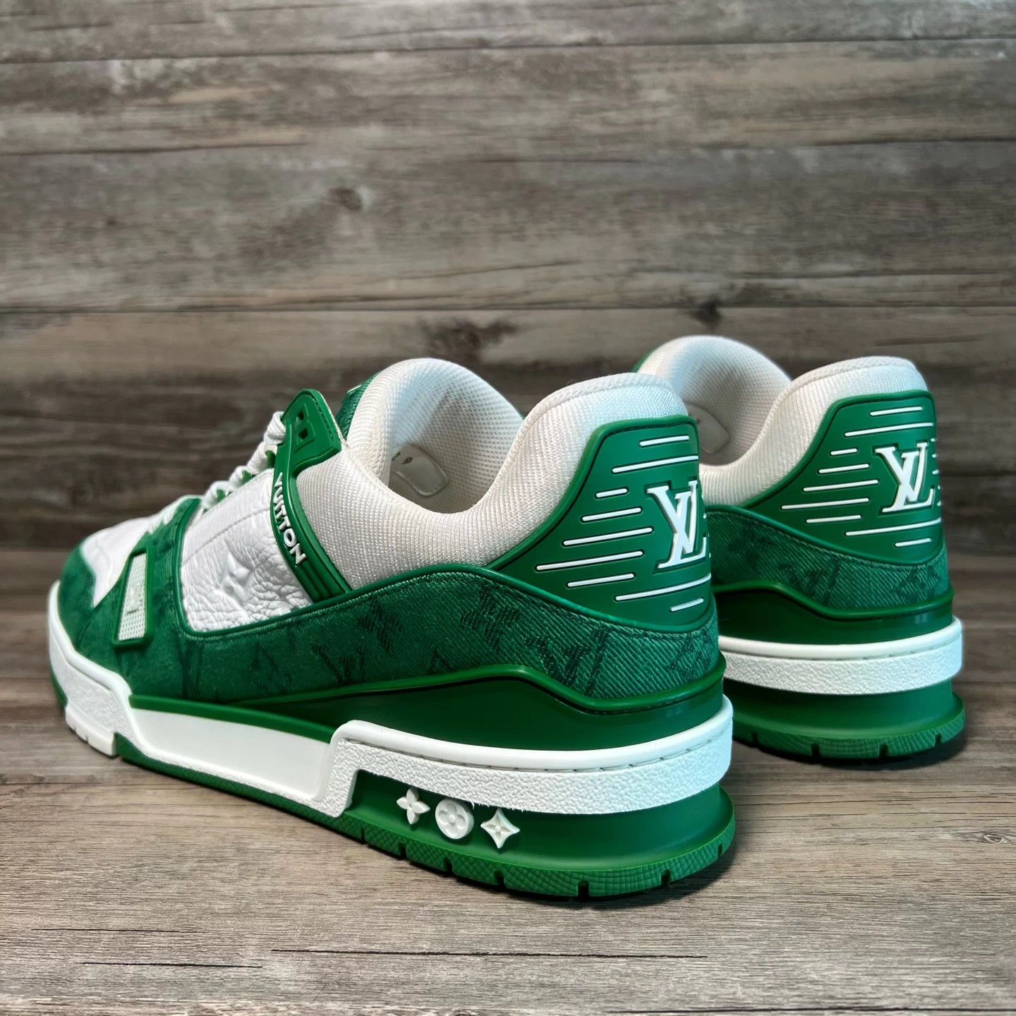 Louis Vuitton LV Trainer White Green Denim UK9/43 97new w/box Size US 10 / EU 43 - 4 Thumbnail