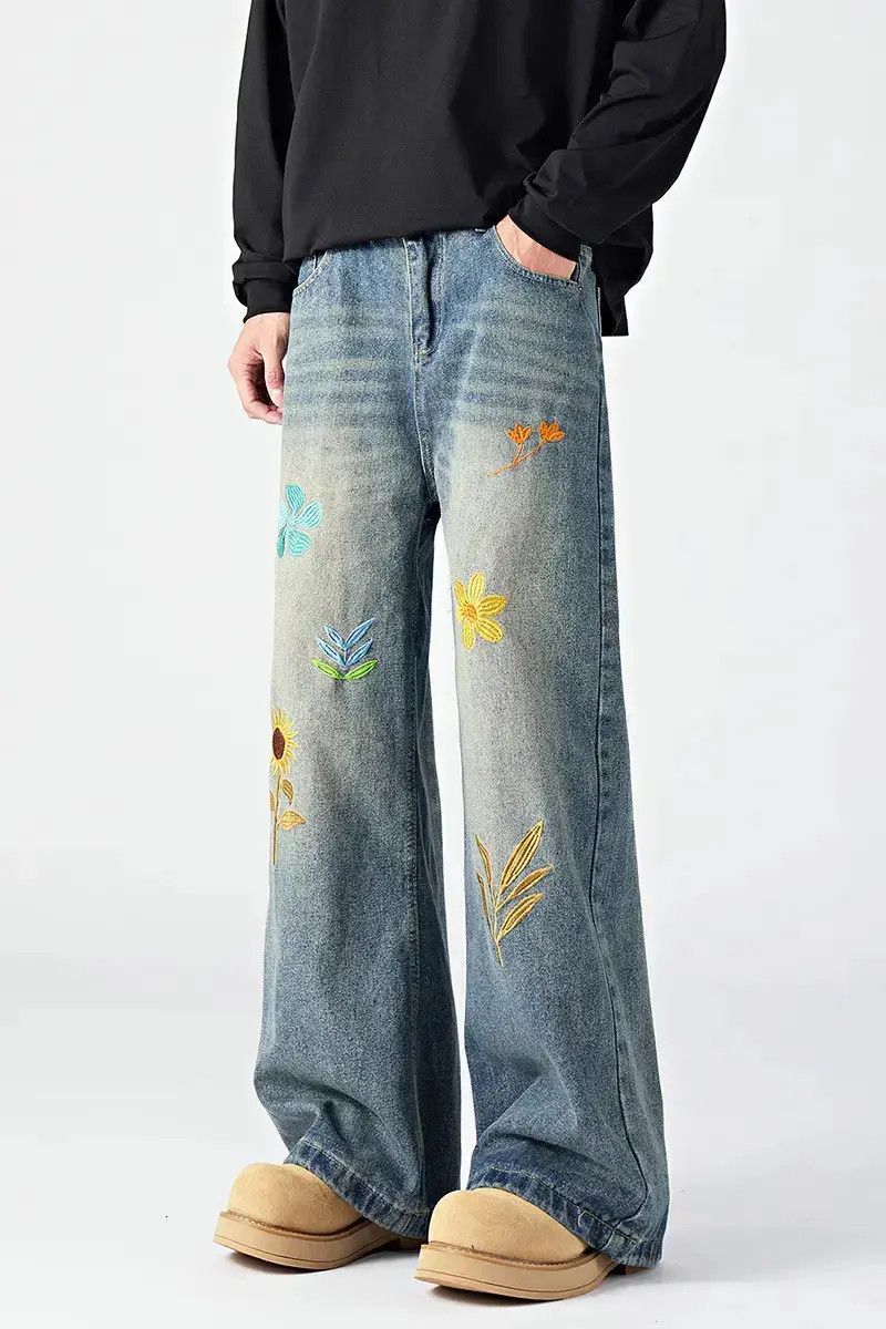 Japanese Brand Retro loose wide leg embroidered jeans Size US 32 / EU 48 - 6 Thumbnail