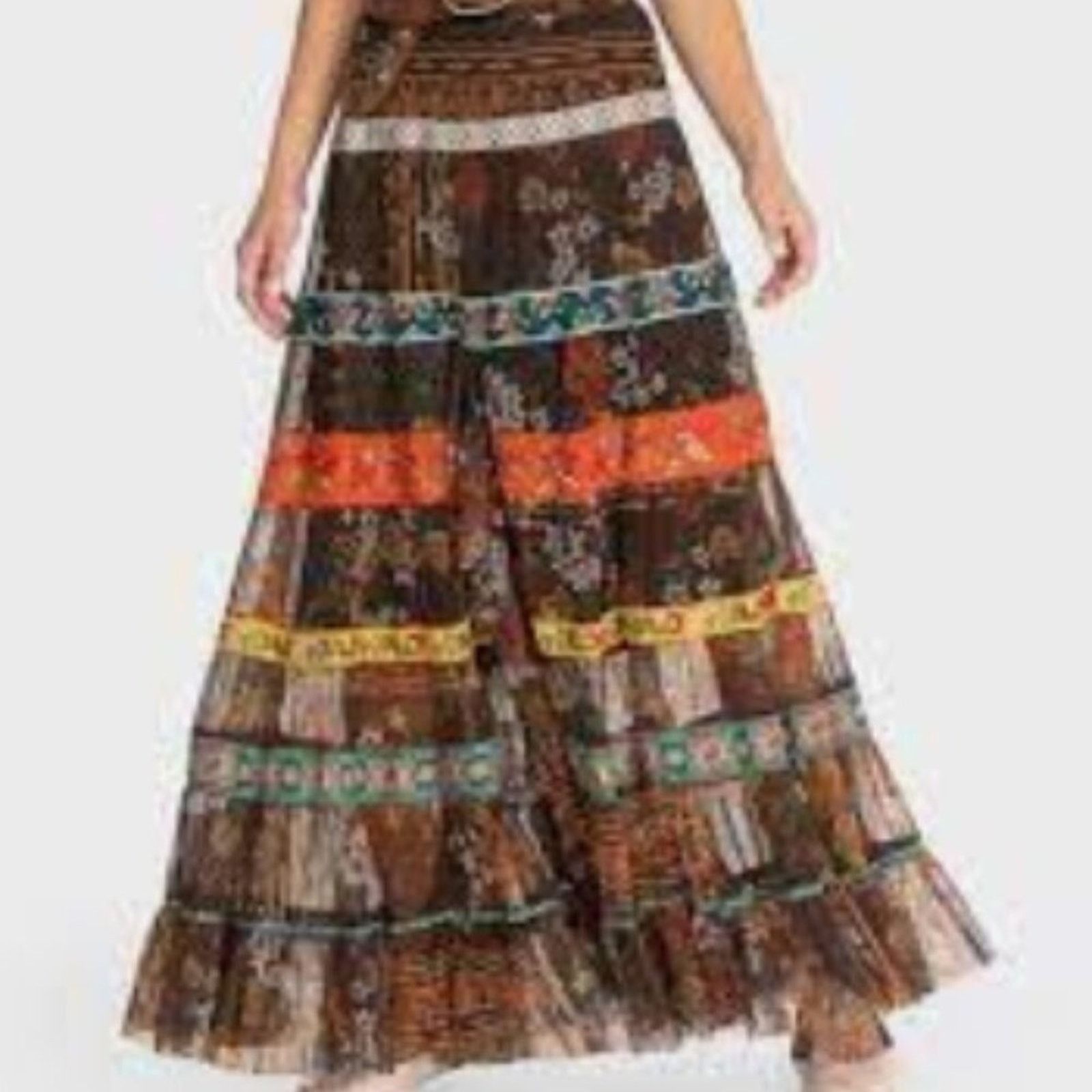 Johnny Was Johnny Was Wilhelmena Tiered Mesh Skirt multi colored XL Size 38" / US 16 / IT 52 - 1 Thumbnail
