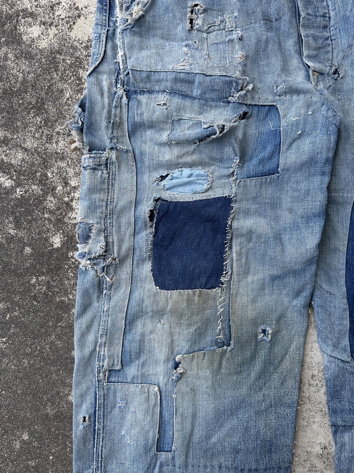 Vintage 50s Trashed Union Selvedge Key Denim patchwork farmer bib Size US 37 - 5 Thumbnail