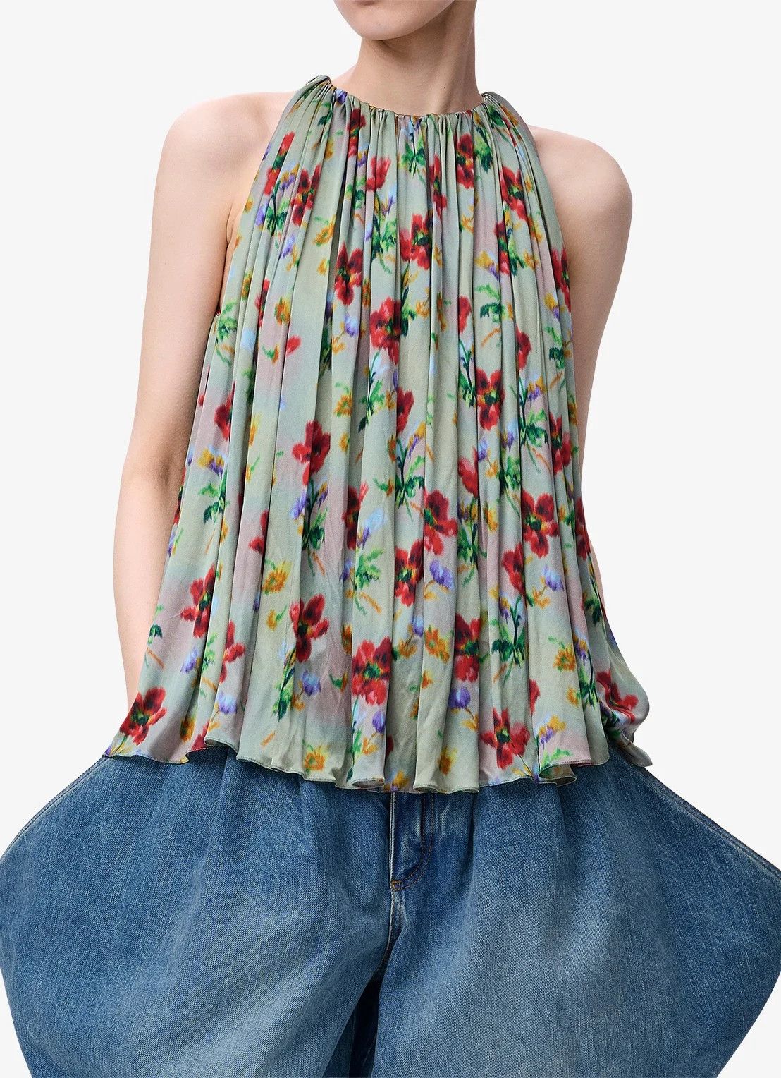 Loewe o1in1g0526 Halterneck Floral Print Woven Top in Multicolor Size XL / US 12-14 / IT 48-50 - 4 Thumbnail