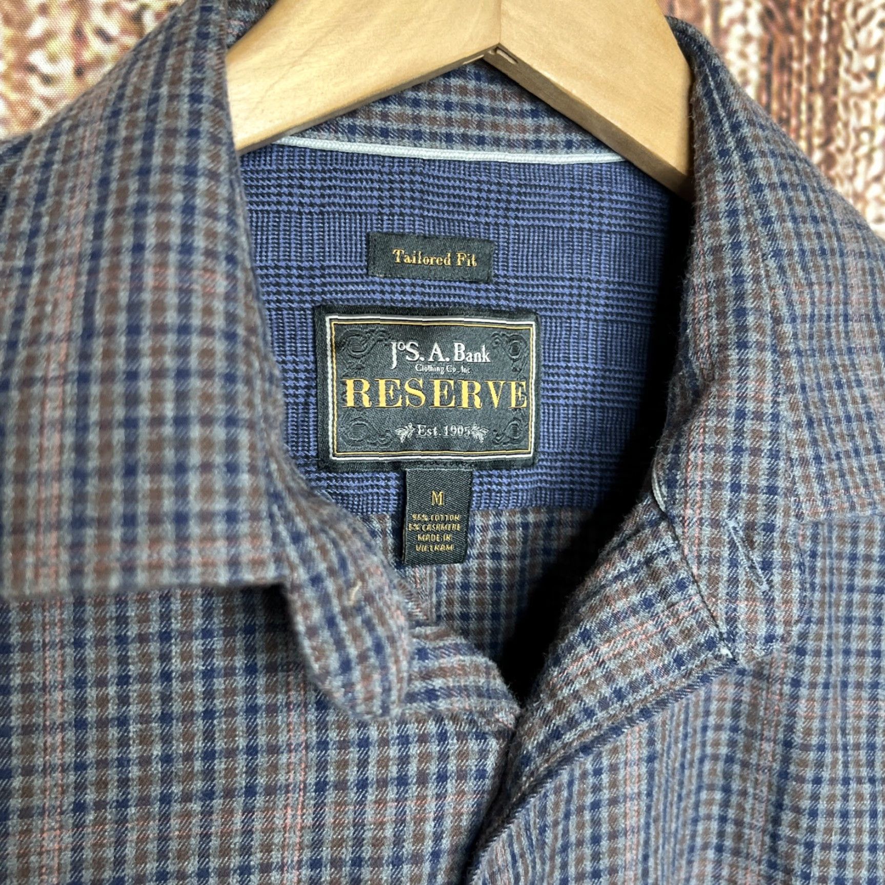 Jos. A. Bank Jos A Bank Reserve Shirt Mens M Brown Blue Tailored Fit Flannel Dress Shirt Size 40R - 2 Thumbnail