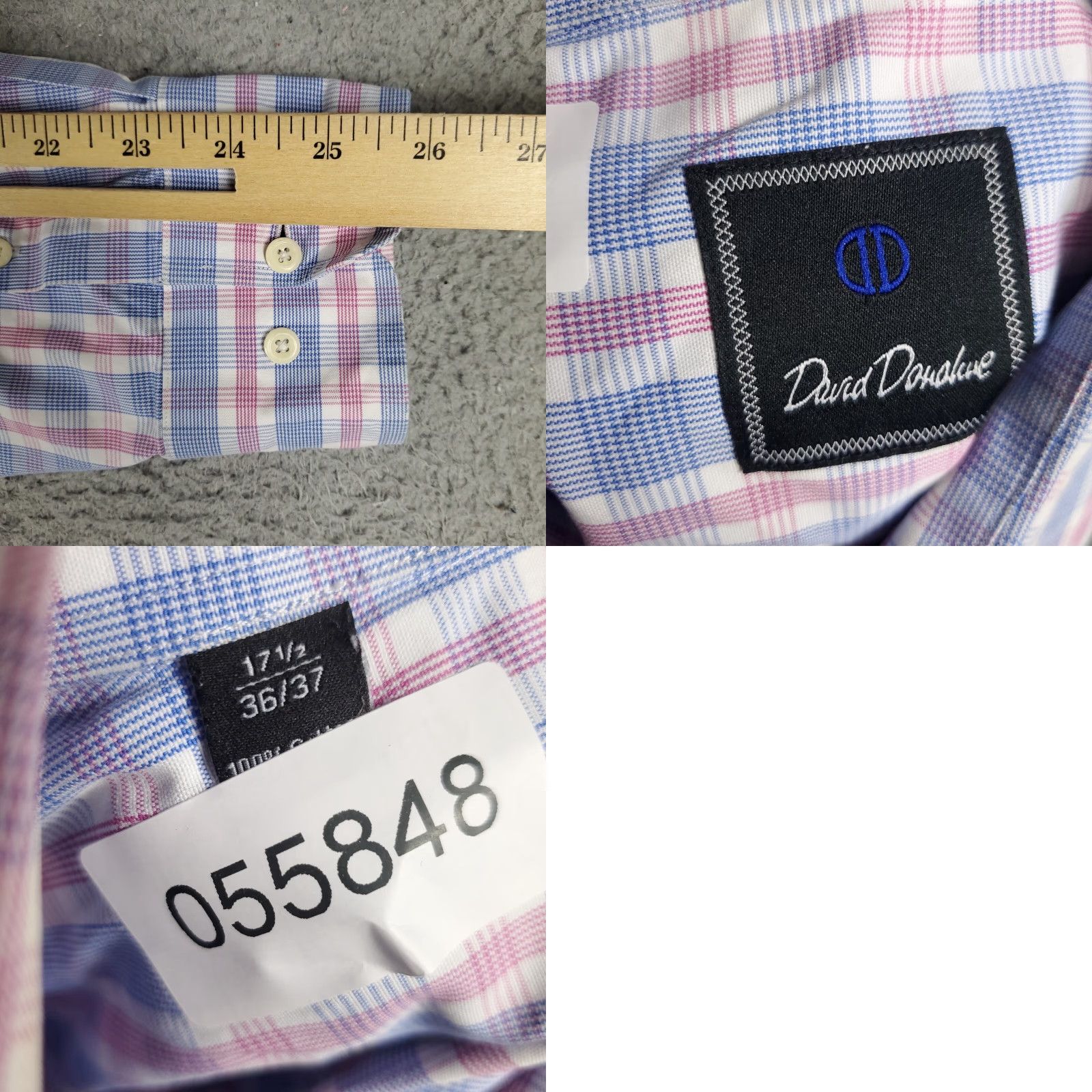 David Donahue VINTAGE David Donahue Men's Dress Shirt 17.5 Long Sleeve Plaid Pink Cotton Business Casual Size 46R - 8 Thumbnail
