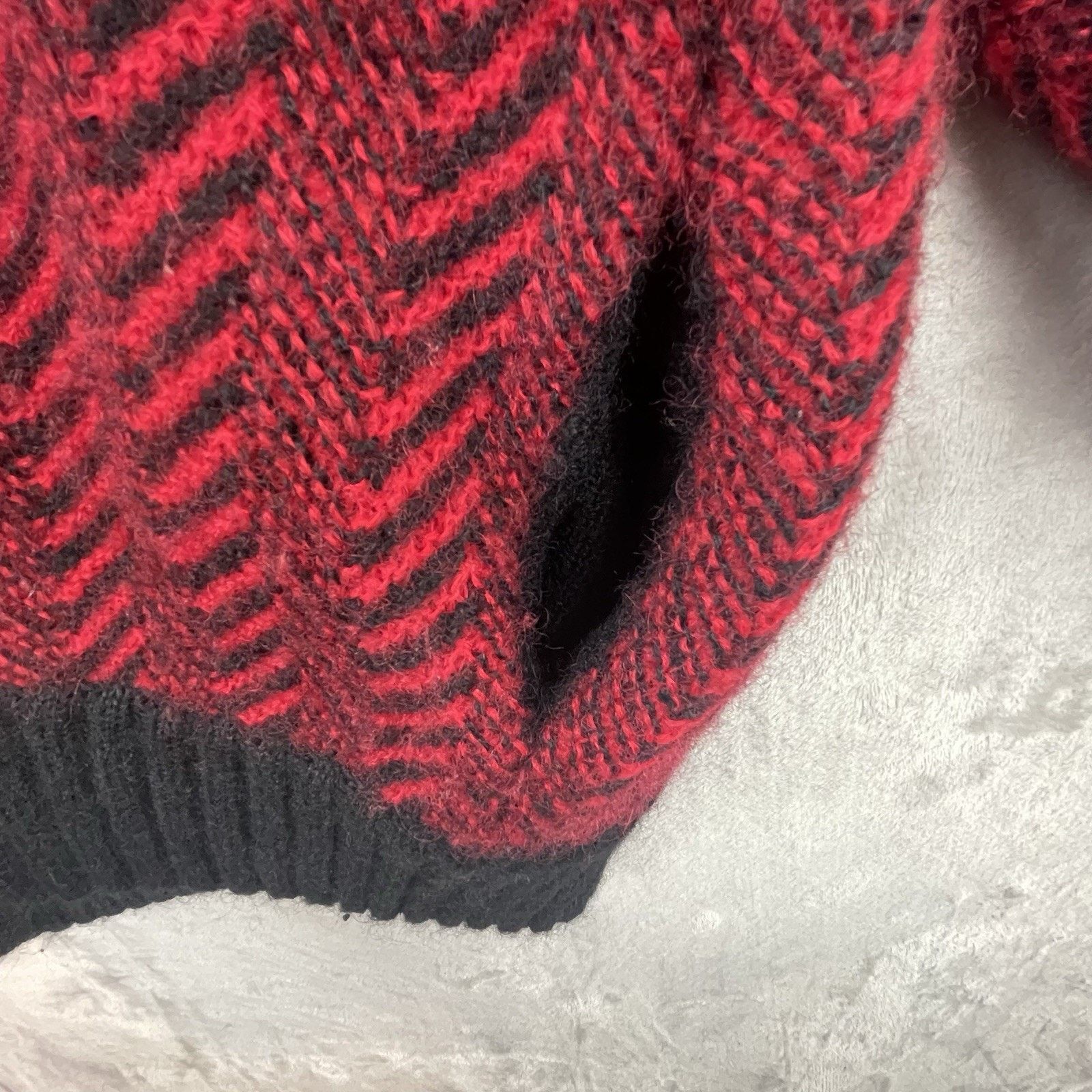 Other Vintage Saito Mohair Chevron Cardigan Red Black 80s Grail Size S / US 4 / IT 40 - 9 Thumbnail