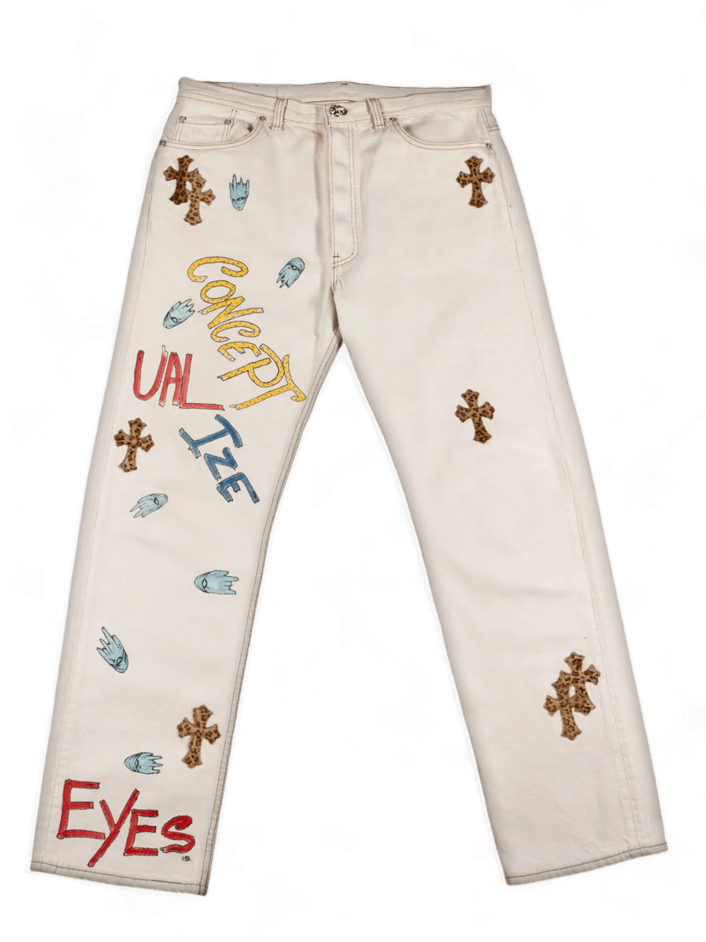 Chrome Hearts × Matty Boy Chrome Hearts Matty Boy 1/1 Custom Painted Cross Patch Jeans Size US 36 / EU 52 - 1 Thumbnail
