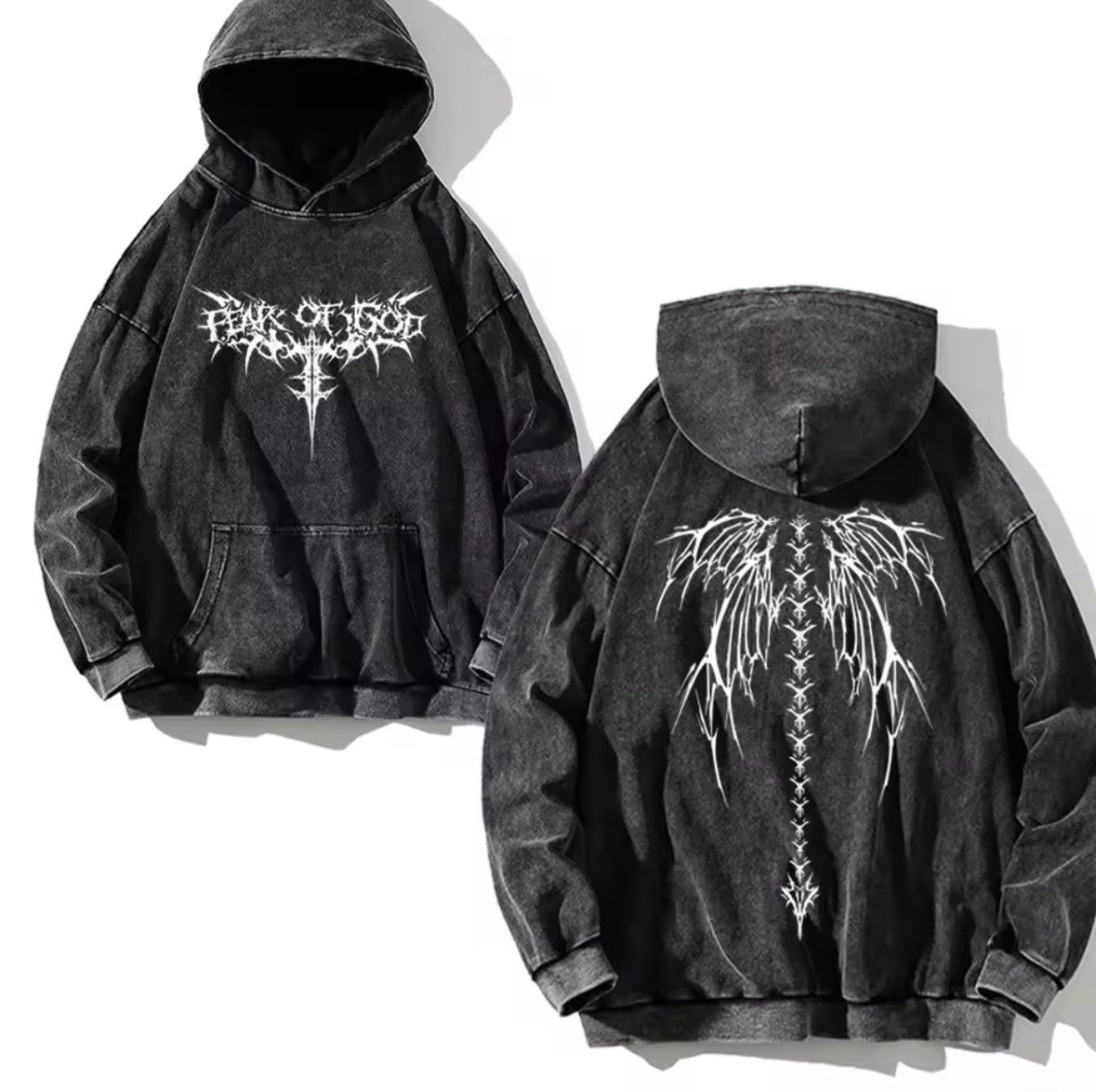 Japanese Brand Vintage Gothic Y2K Thorns Wing Print Washed Hoodies Size US M / EU 48-50 / 2 - 1 Thumbnail
