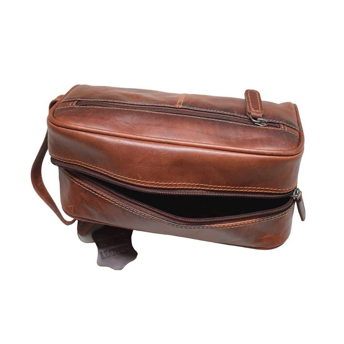 Handmade New Genuine Leather Toiletry Bag Dark Rustic Reddish Brown Size ONE SIZE - 3 Thumbnail