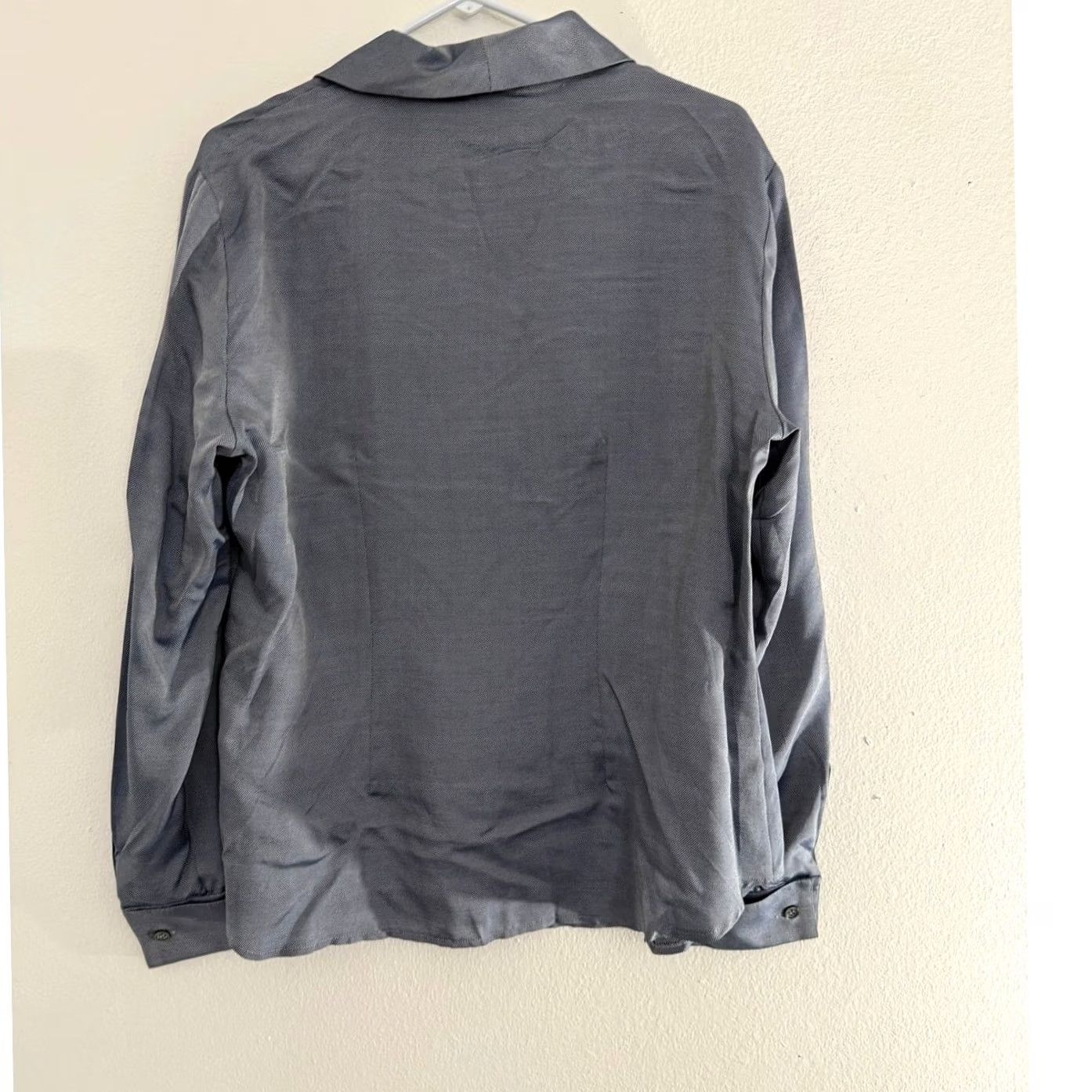 Guy Laroche Guy Laroche Silk Blouse Blue Solid Long Sleeve France Size 16 Women Size XXL / US 16-18 / IT 52-54 - 2 Thumbnail