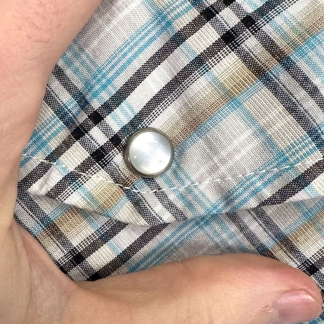 Roper Roper Shirt Button-Up Western Plaid Blue Tan Short Sleeve Mens M Button-Down Collared Pocket EUC Size US M / EU 48-50 / 2 - 7 Thumbnail