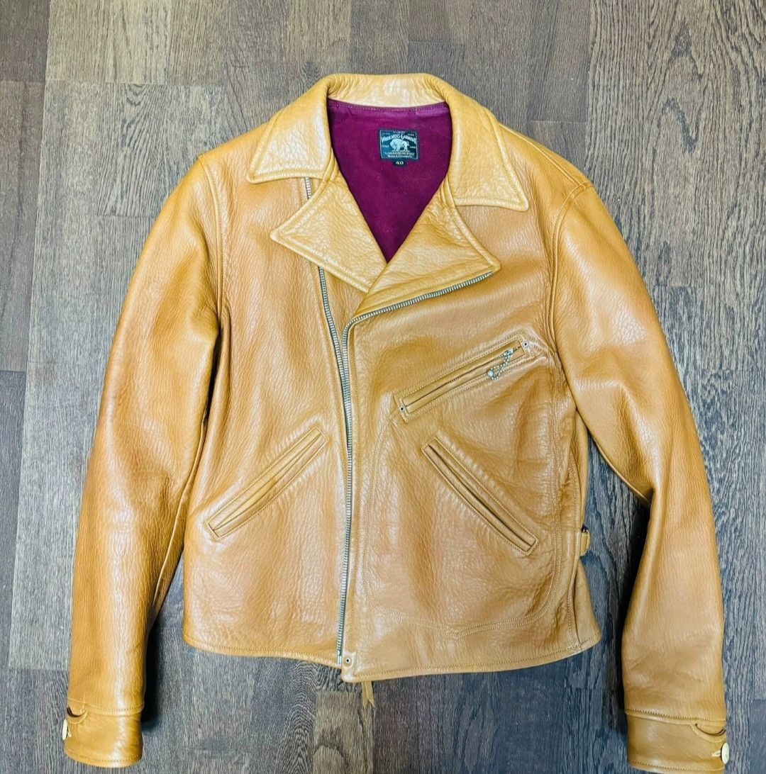 image of Freewheelers Size 40 Sun Set Deerskin Biker Jacket in Yellow, Men's