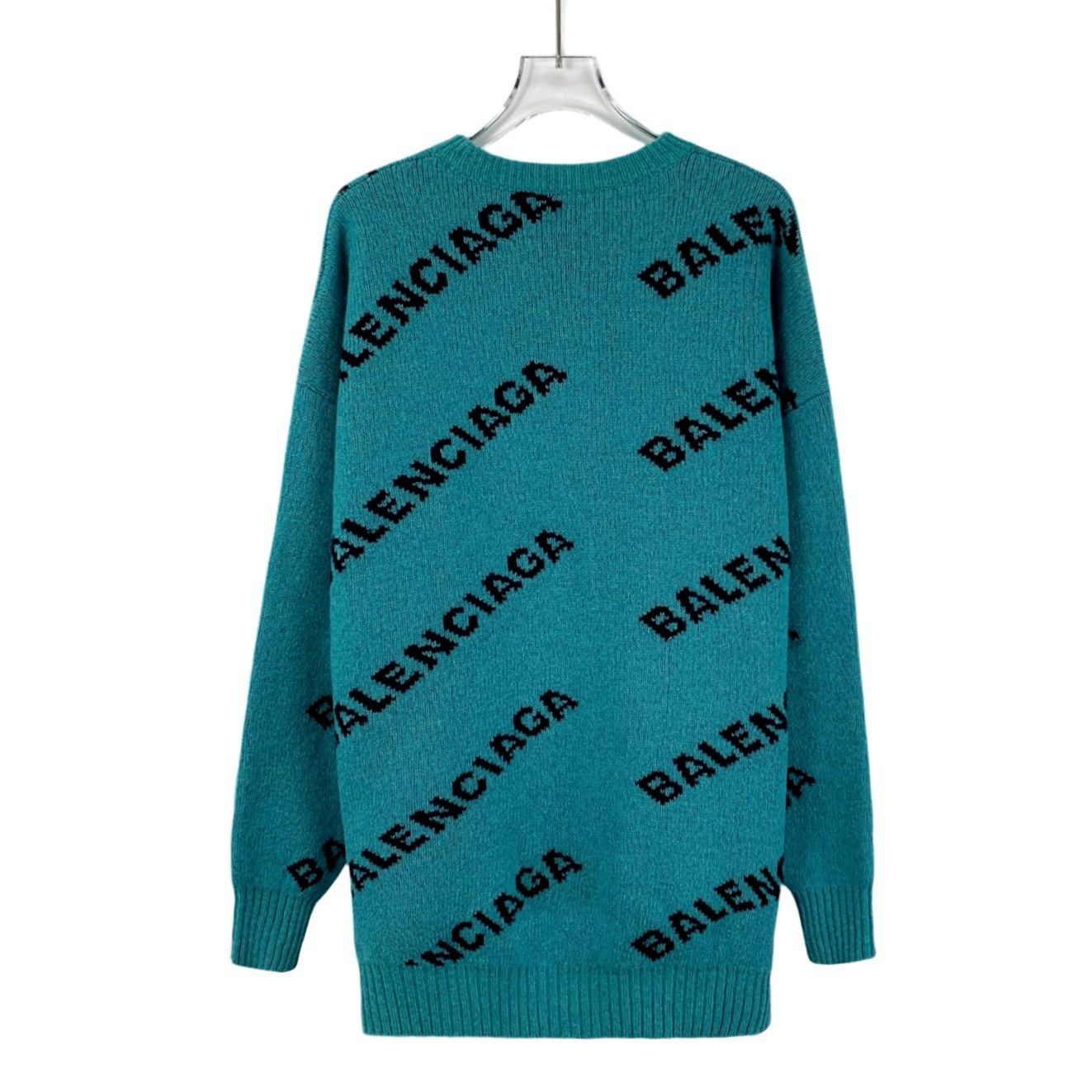 Balenciaga Balenciaga Blue Logo Virgin Wool Round-Neck Long-Sleeve Knit Size XS / US 0-2 / IT 36-38 - 7 Thumbnail