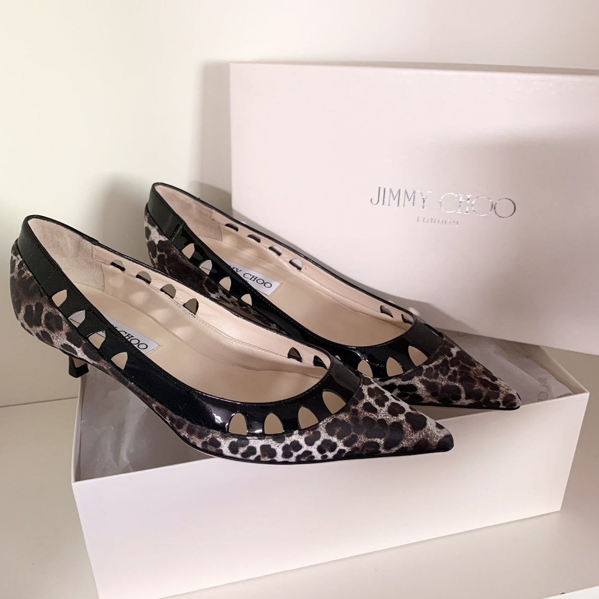 Jimmy Choo Jimmy chop leather leopard kitten heels Size US 7 / IT 37 - 3 Thumbnail