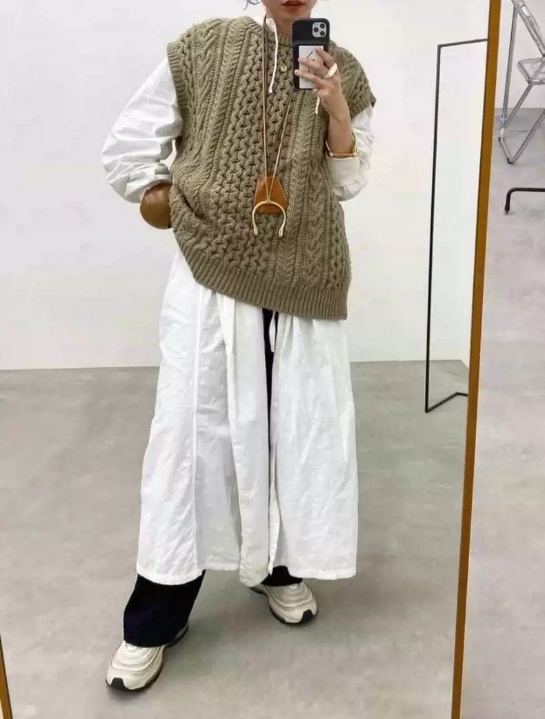 image of Auralee French Merino Aran Knit Vest in Brown, Men's (Size Small)
