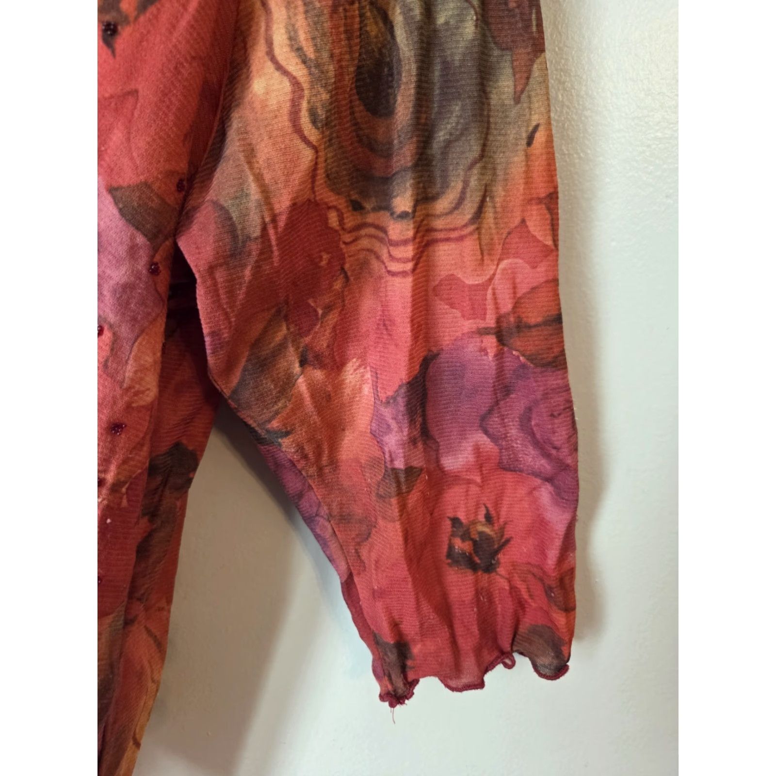 Avenue Avenue Red Floral Beaded Lightweight Top Boho 22/24 Plus Size Lightweight Beaded Neck Round 3/4 Sleeve Womens Blouse Size 3XL / US 20-22 - 4 Thumbnail
