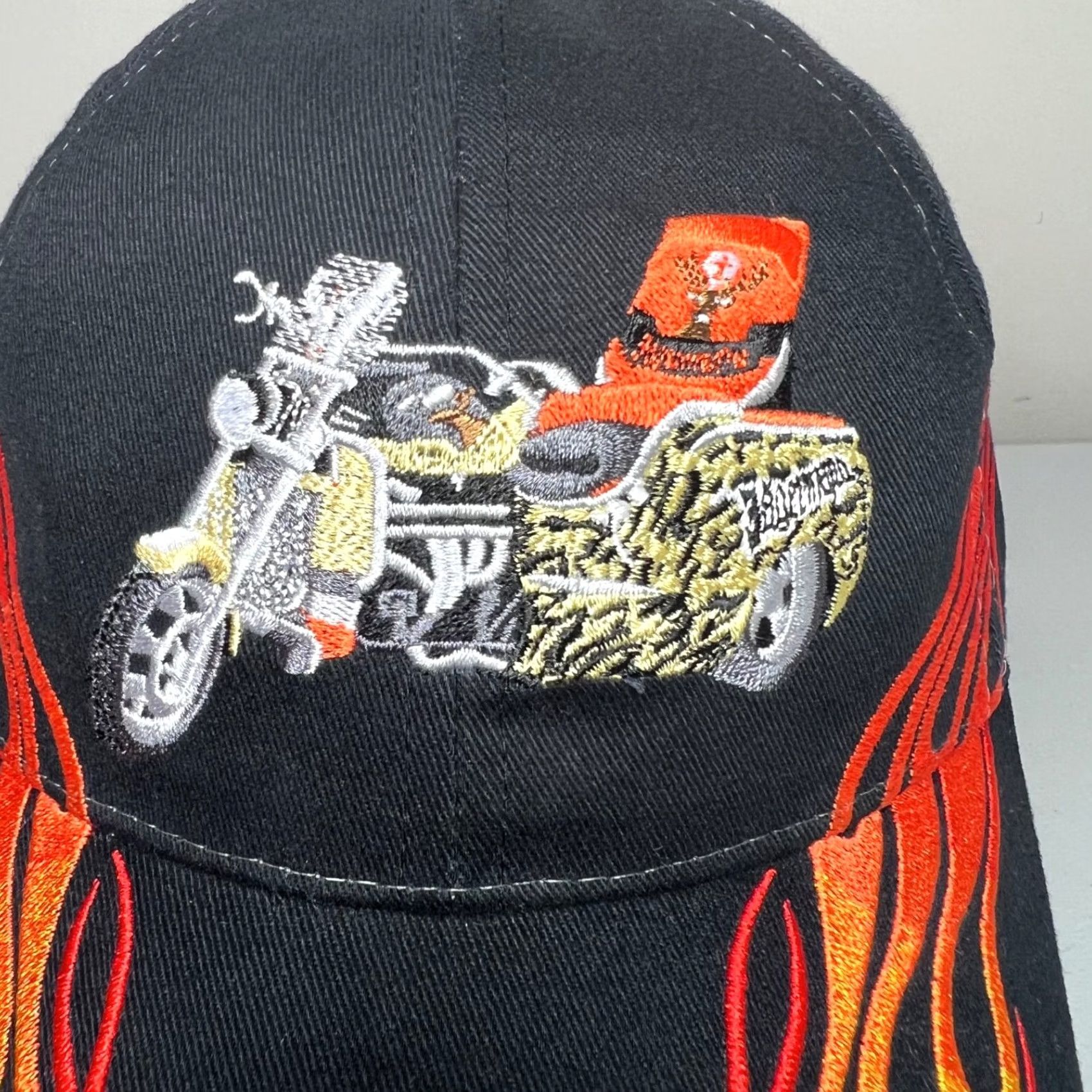 Vintage Jagermeister Hat Cap Black Mens Adjustable Embroidered Flames Motorcycle Biker Cap Size ONE SIZE - 3 Thumbnail