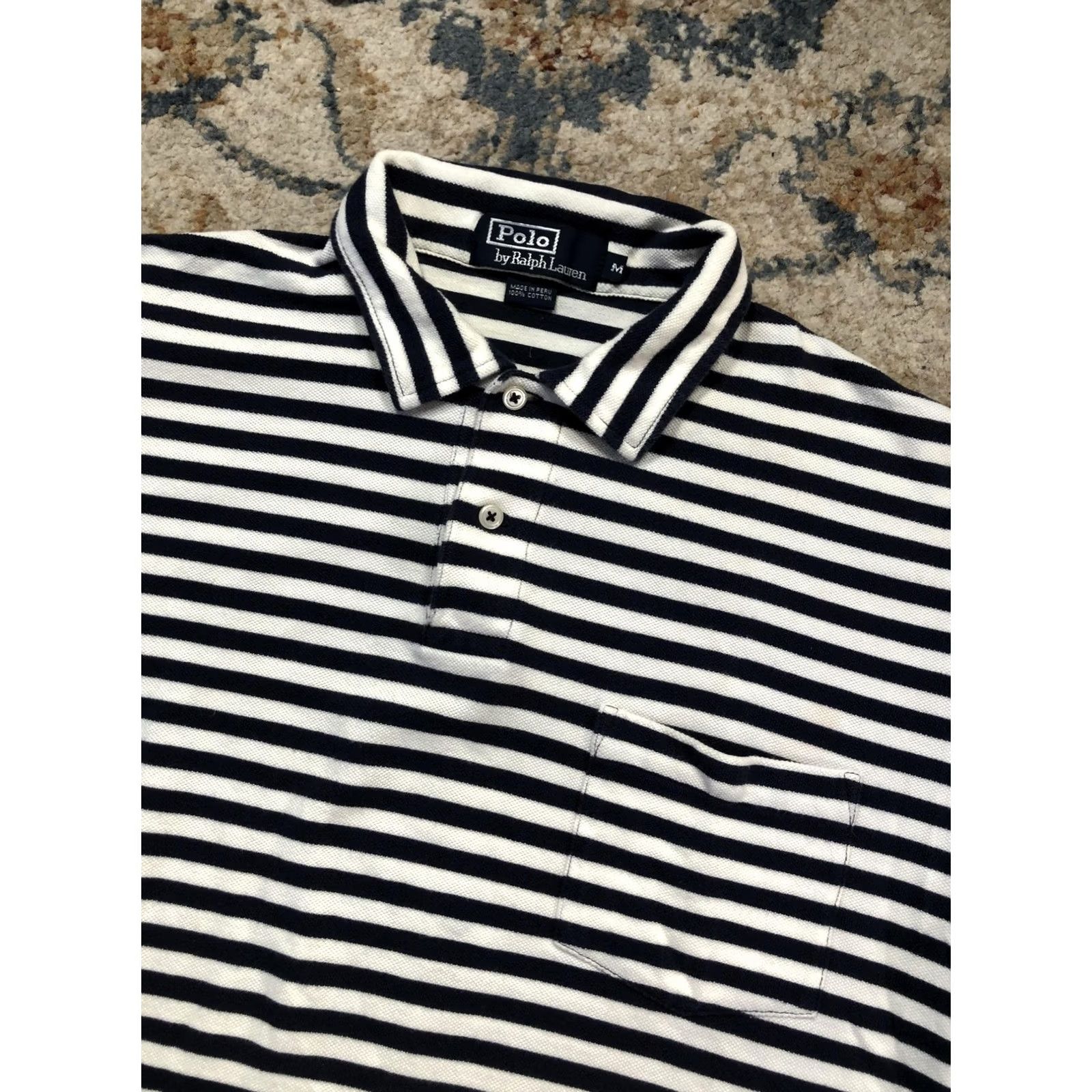 Polo Ralph Lauren Polo by Ralph Lauren Polo Shirt Mens M Blue White Stripe Pocket Nautical Shirt Size US M / EU 48-50 / 2 - 7 Thumbnail