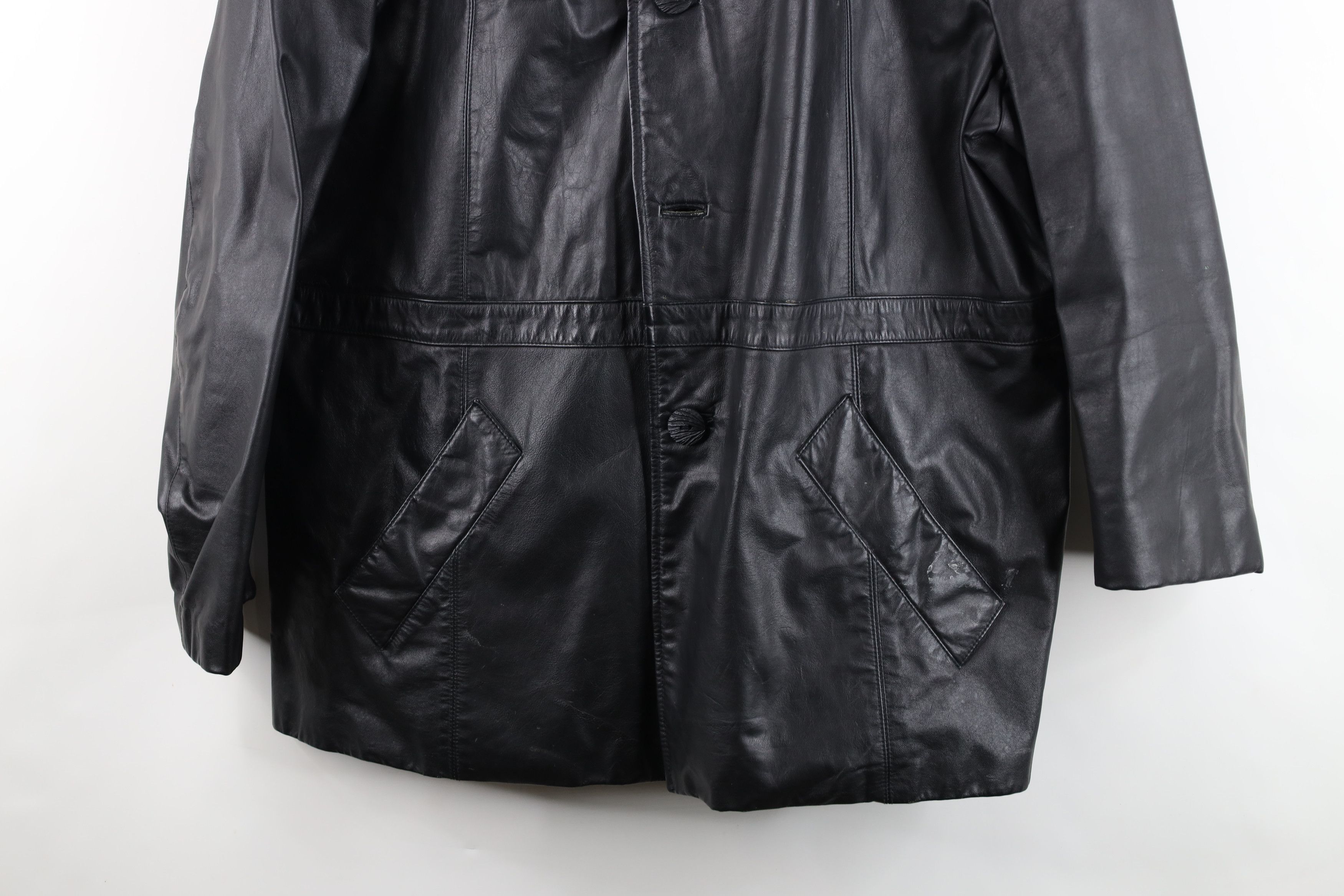 Vintage Vintage 70s Streetwear Button Leather Jacket Coat Black Size US XXL / EU 58 / 5 - 3 Thumbnail
