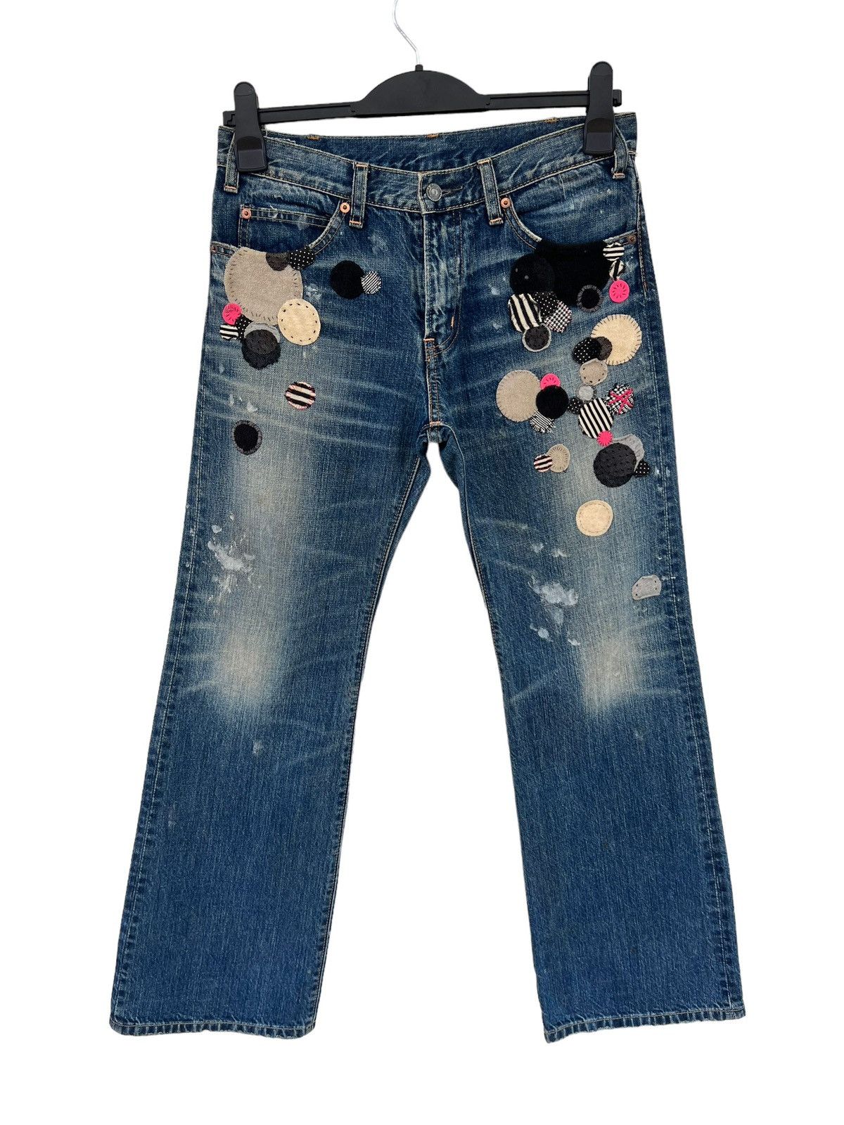 Vintage Vintage RNA Japan Distress Patchwork Mud Denim Flare Jeans Size US 29 - 6 Thumbnail