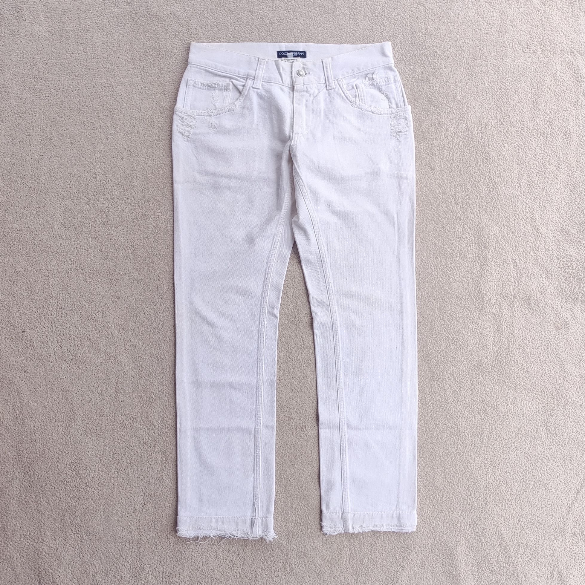 Dolce & Gabbana D&G Logo Plaque Distressed White Jeans Size US 30 / EU 46 - 2 Thumbnail