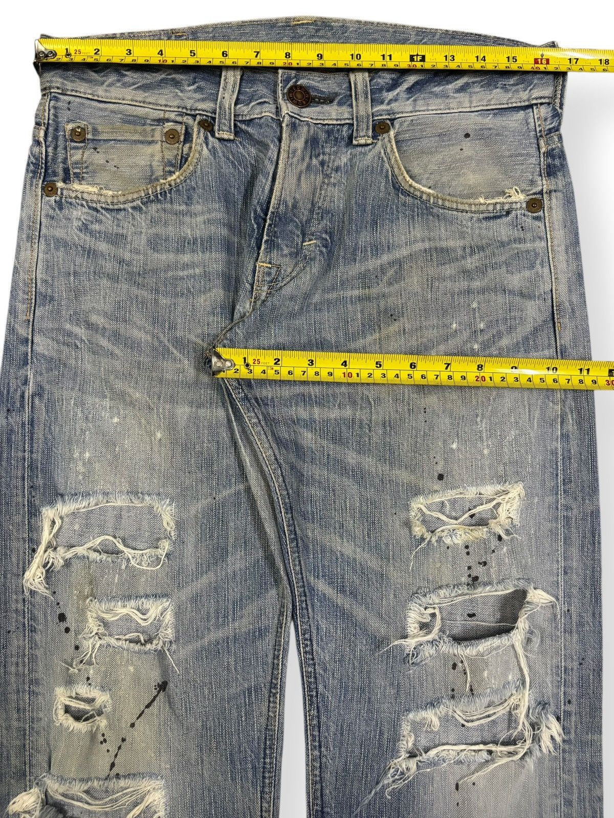 Edwin Edwin 503 Blue Trip Paint Splatter Distressed Grunge Jeans Size US 32 / EU 48 - 15 Thumbnail