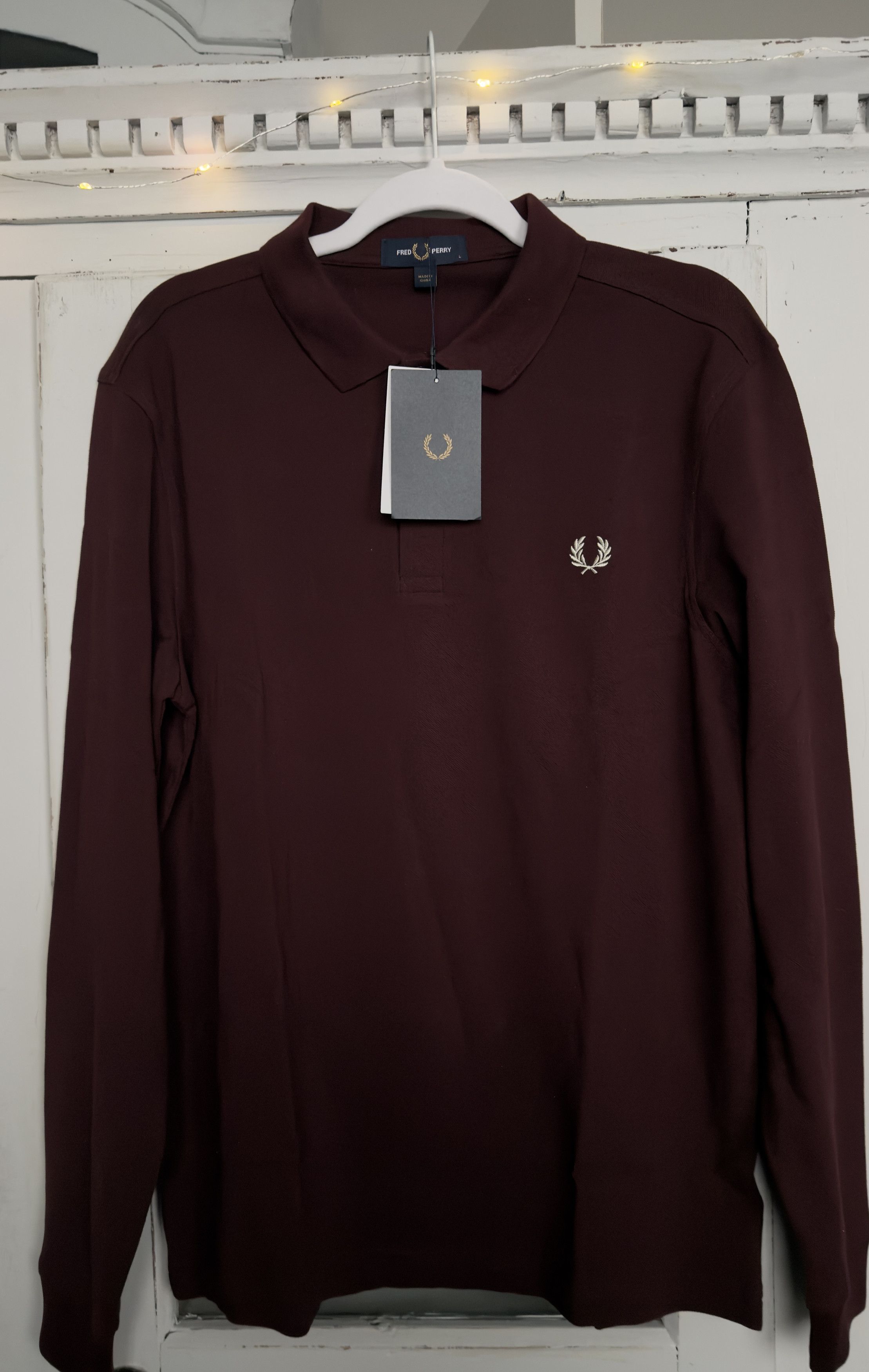 Fred Perry Burgundy Longsleeve Polo NWT Size US L / EU 52-54 / 3 - 1 Thumbnail