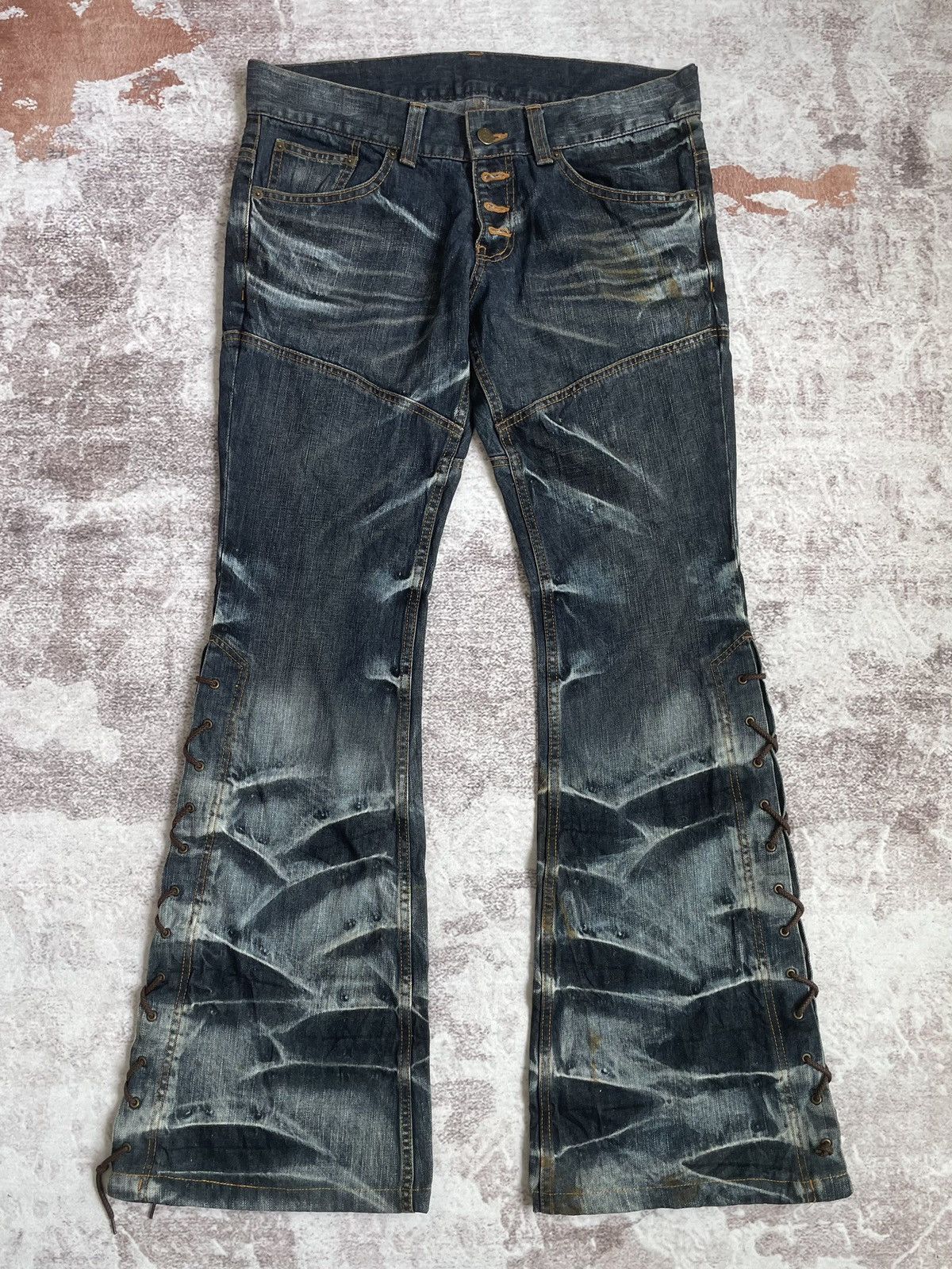 image of If Six Was Nine x Le Grande Bleu L G B Tornado Mart Side Laced Super Flare Denim Pants (Size 34)