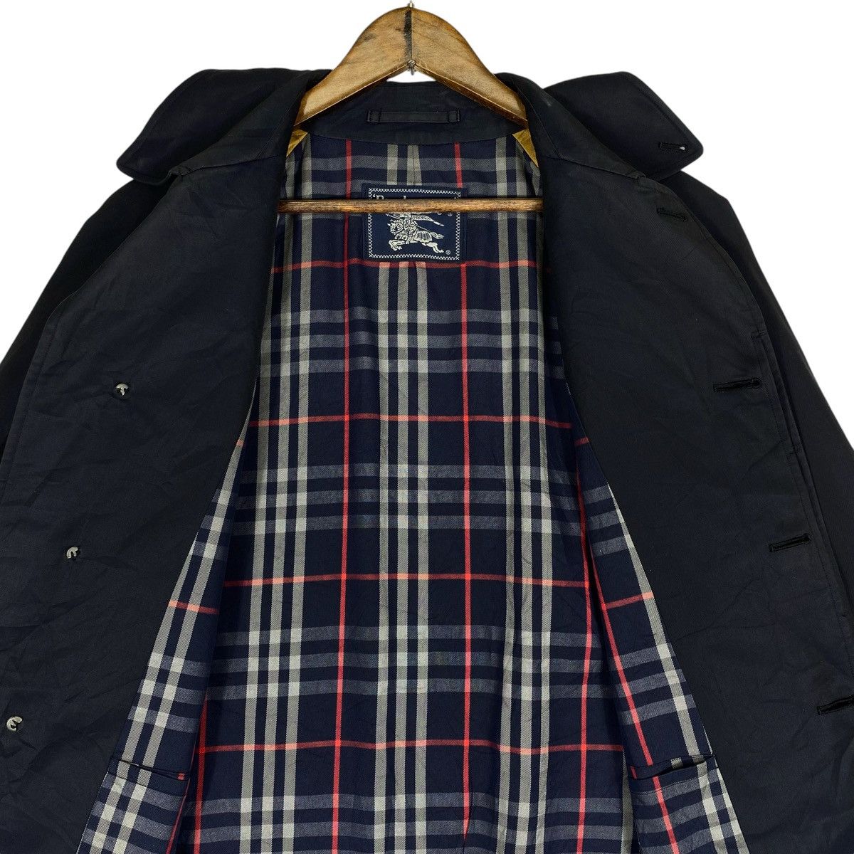 Burberry × Burberry Prorsum Vintage Burberrys London Nova Checked Navy Blue Long Jacket Size US M / EU 48-50 / 2 - 9 Thumbnail