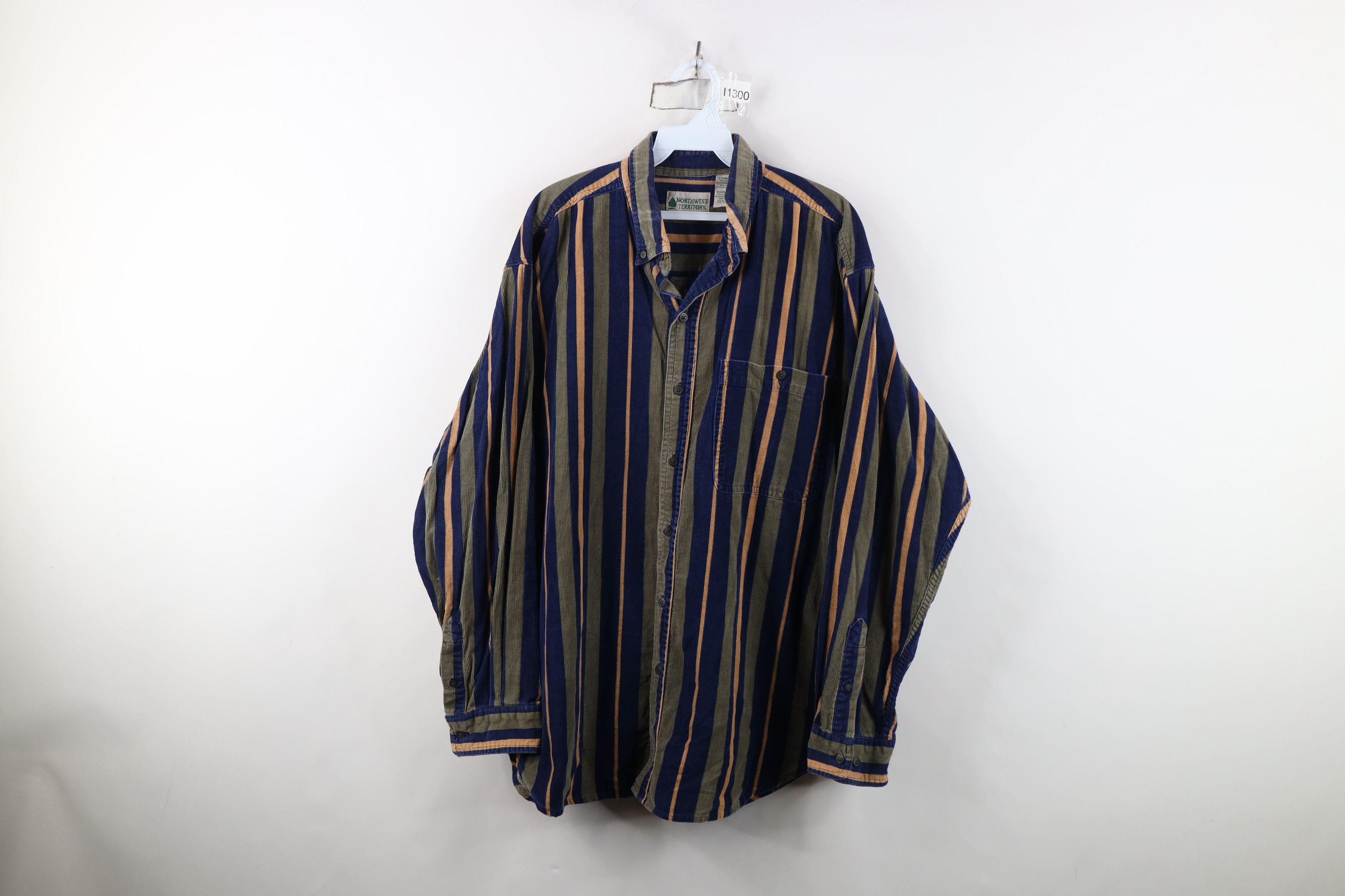 Vintage Vintage 90s Streetwear Striped Corduroy Button Down Shirt Size US L / EU 52-54 / 3 - 1 Thumbnail