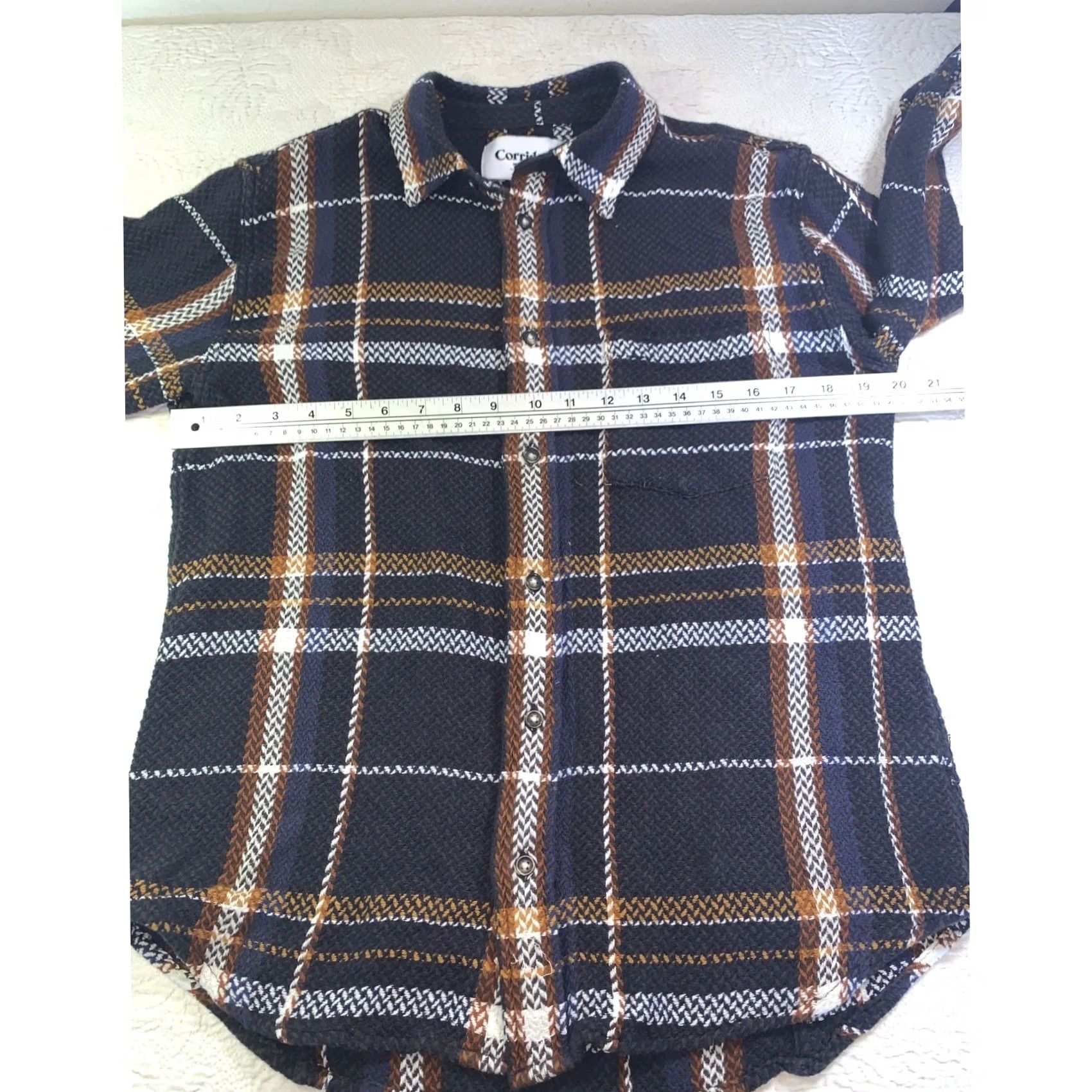 Corridor New York Shirt Mens S Navy Brown Plaid Herringbone Cotton Button Down Long Sleeve, Men's — image 5 of 6