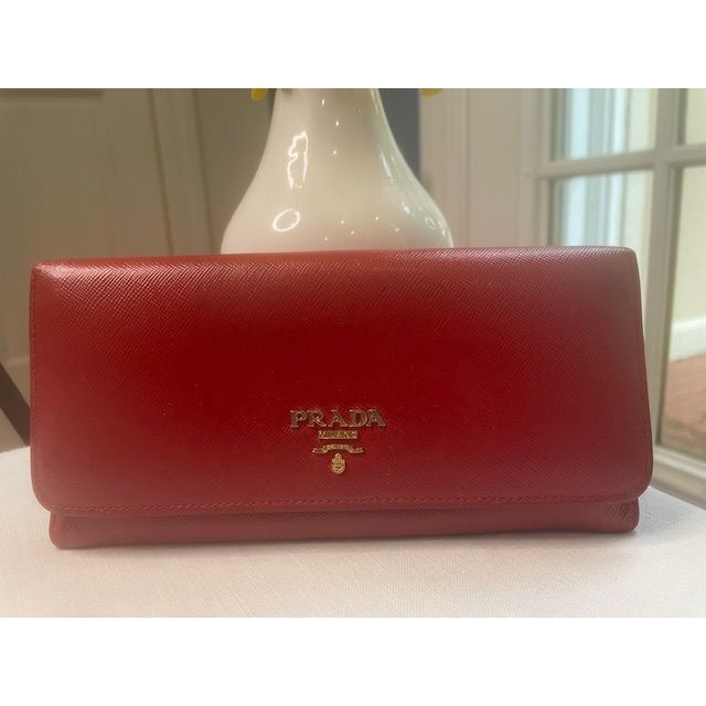 Prada Prada Red Saffiano Leather Continental Wallet With Gold-Tone Size ONE SIZE - 1 Thumbnail