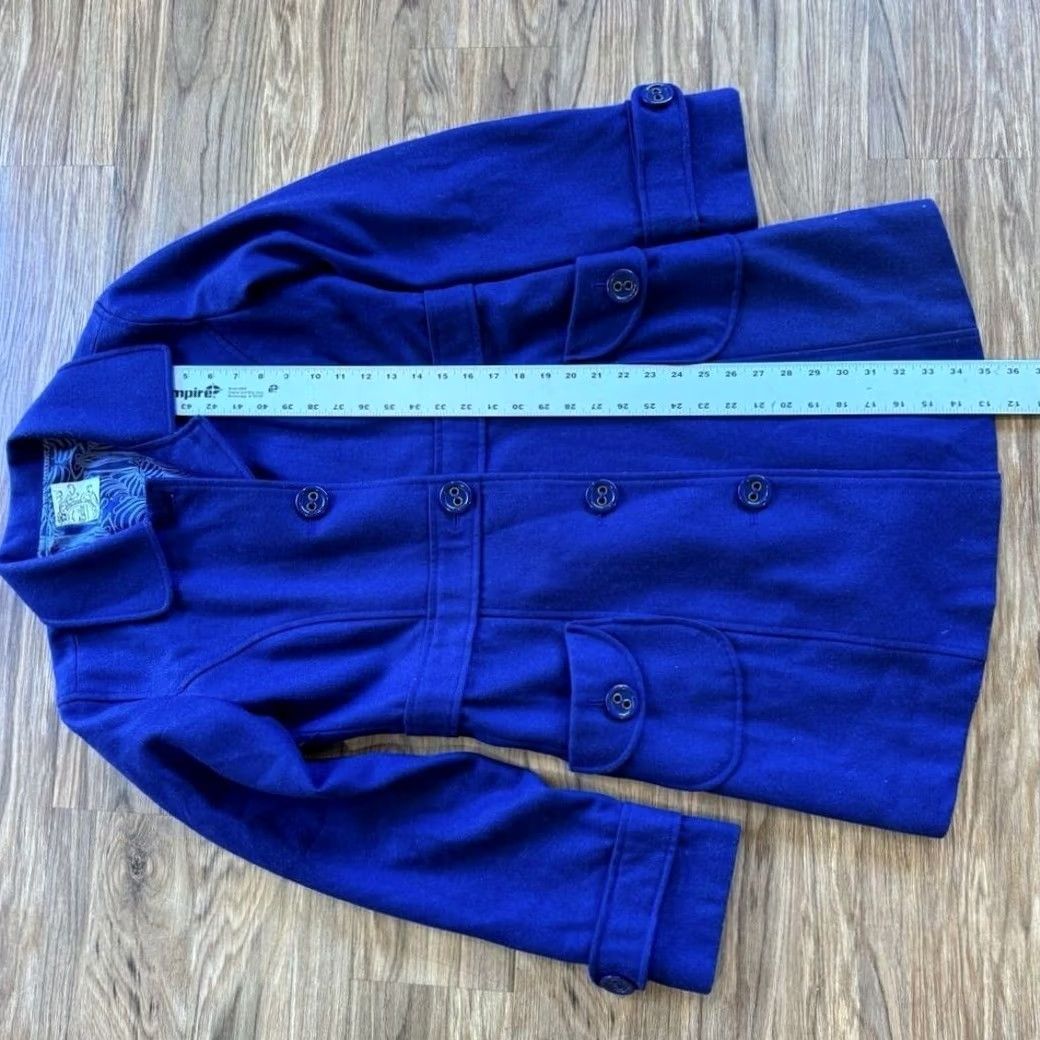 Vintage Tulle Jacket Pea Coat Wool Blend Blue Womens M Button Front Pockets Solid Mid-Length Vintage Style Size M / US 6-8 / IT 42-44 - 5 Thumbnail