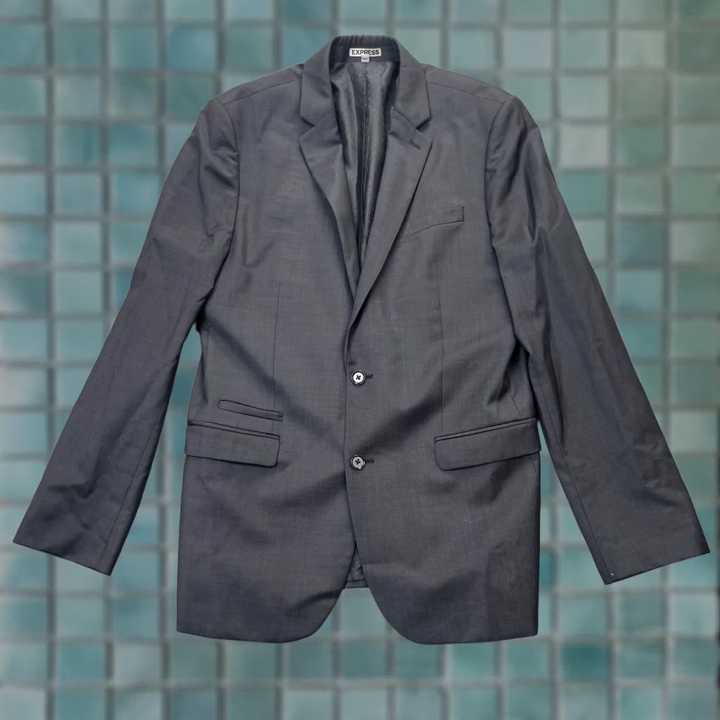 Express Express Mens Large Gray Blazer Coat Fitted Business Formal Size 42R - 1 Thumbnail