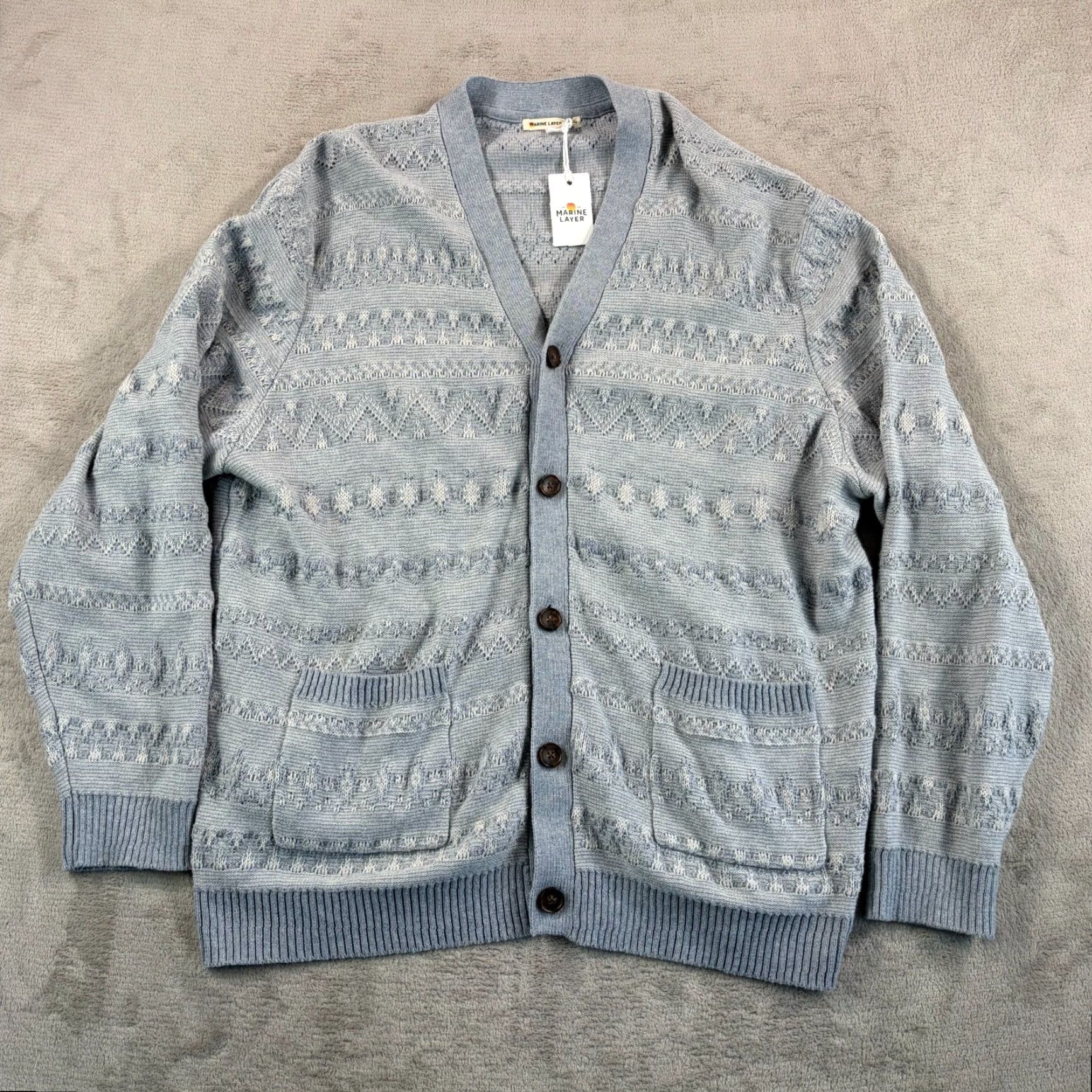 Marine Layer Marine Layer Stephen Textured Cardigan Blue Heather Wool Blend Men 2XL NWT 68 Size US XXL / EU 58 / 5 - 4 Thumbnail
