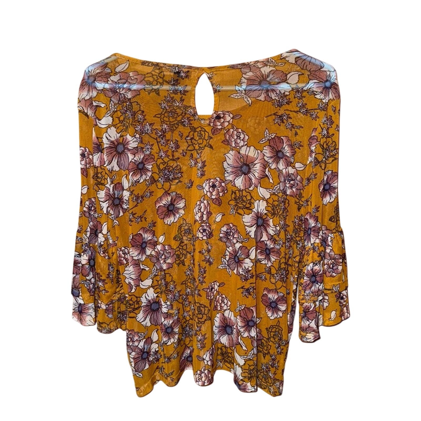 Almost Famous Almost Famous Floral Women's Top - Mustard Size XL Size XL / US 12-14 / IT 48-50 - 2 Thumbnail
