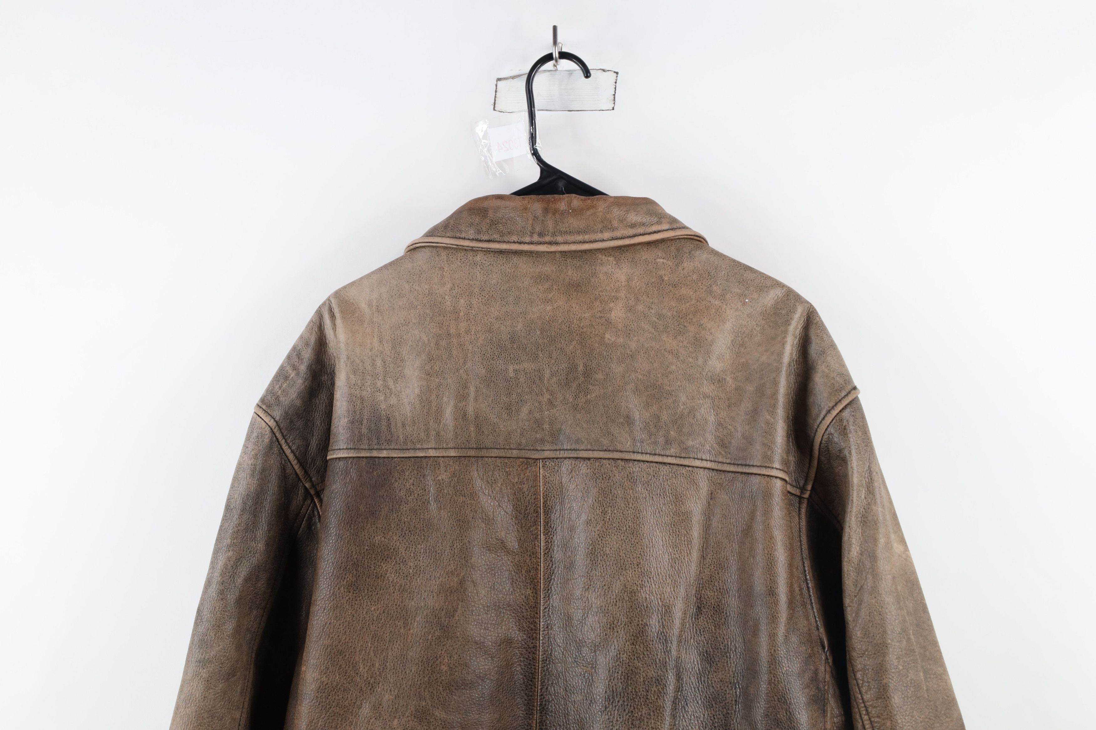 Vintage Vintage 90s Streetwear Distressed Full Zip Leather Jacket Size US XXL / EU 58 / 5 - 15 Thumbnail