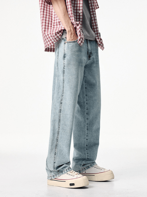 Japanese Brand × Jean American trendy men's blue washed loose stitching jeans Size US 32 / EU 48 - 2 Thumbnail