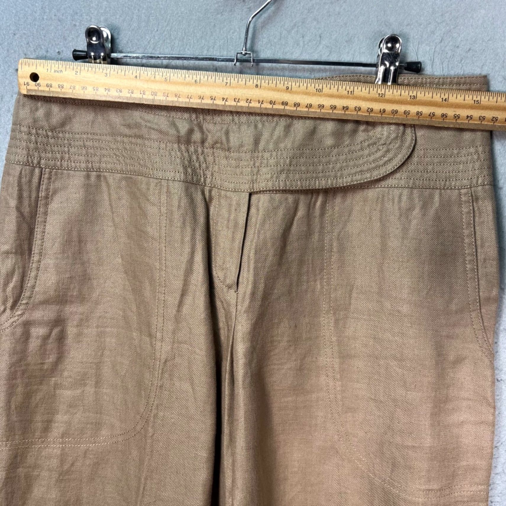 Armani Armani Collezioni Womens Pants 42 Beige Linen Wide-Leg Dress Pants Adult Womens 42 Beige Linen Wide-Leg High Rise 28in Inseam Size 28" / US 6 / IT 42 - 5 Thumbnail